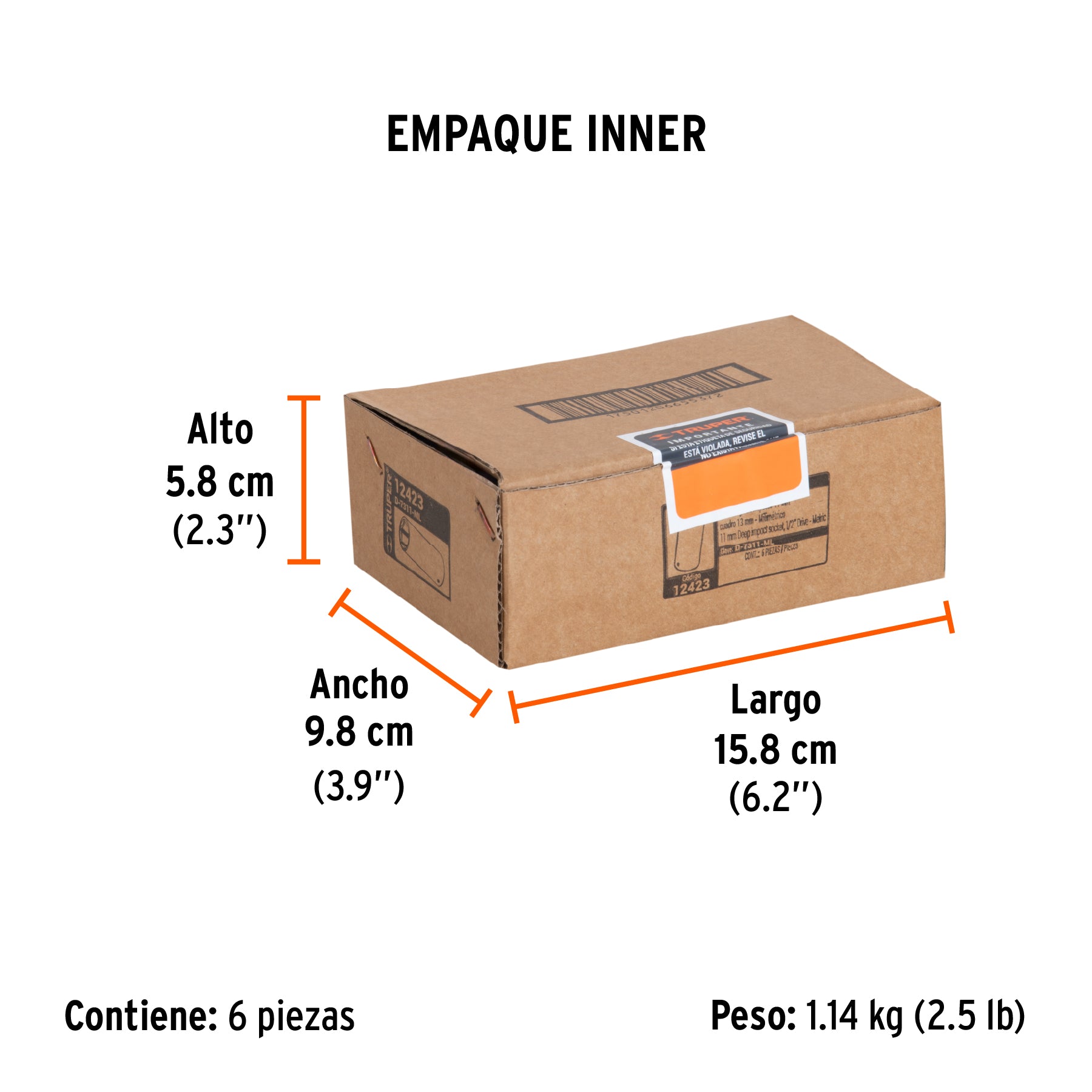 Dado de de impacto, largo, 6 puntas, cuadro 1/2" de 11mm