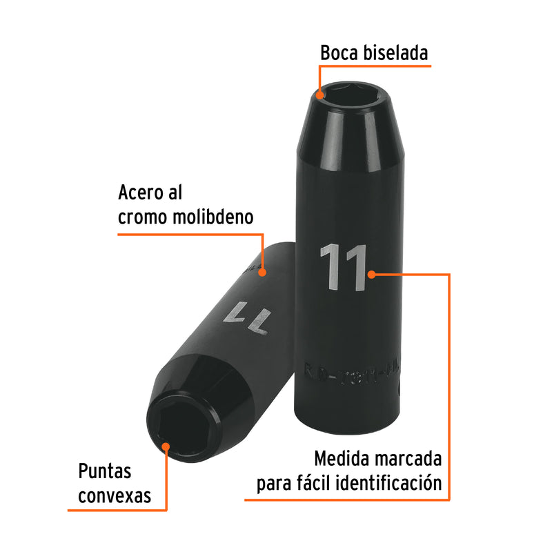 Dado de de impacto, largo, 6 puntas, cuadro 1/2" de 11mm