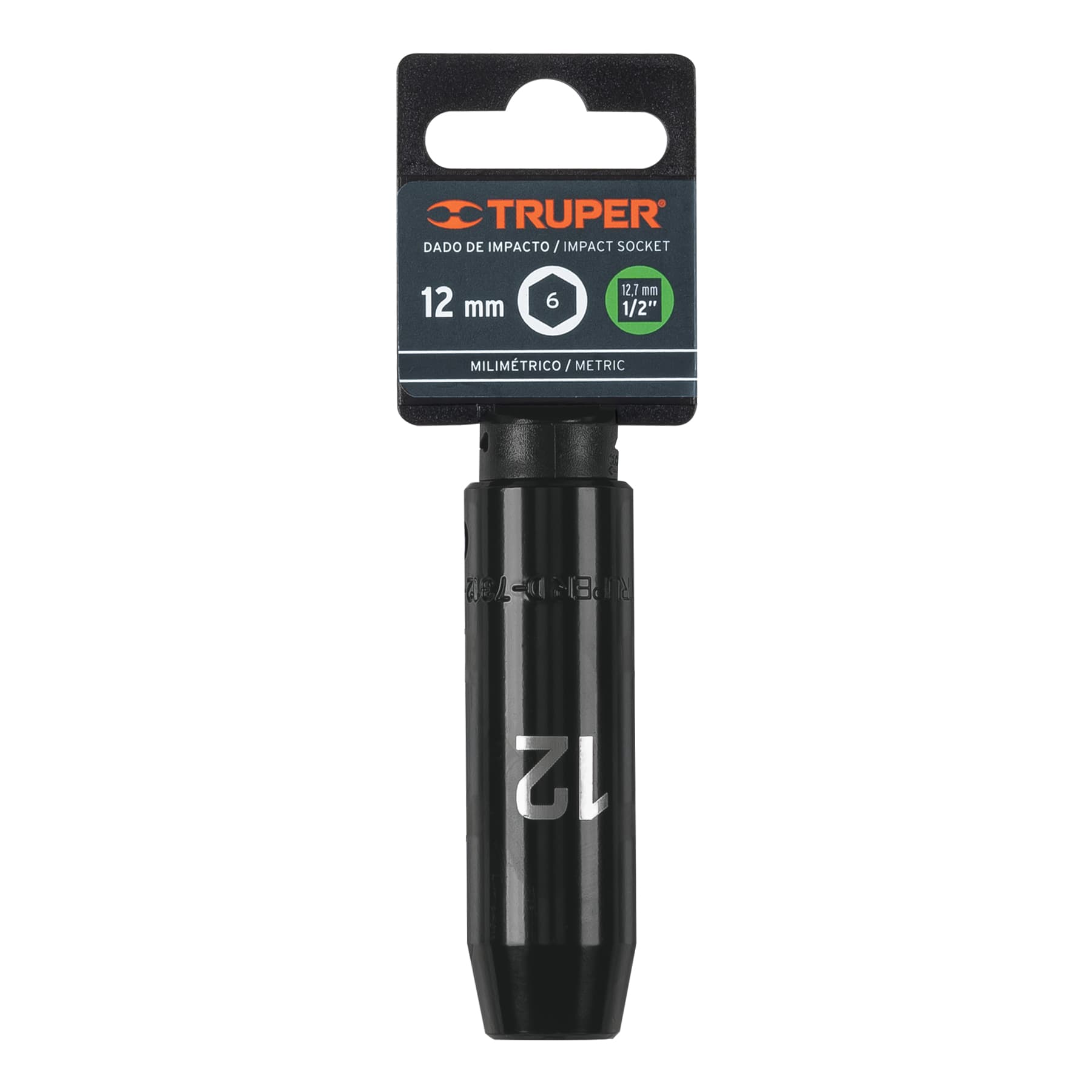 Dado de impacto, largo, 6 puntas, cuadro 1/2" de 12mm