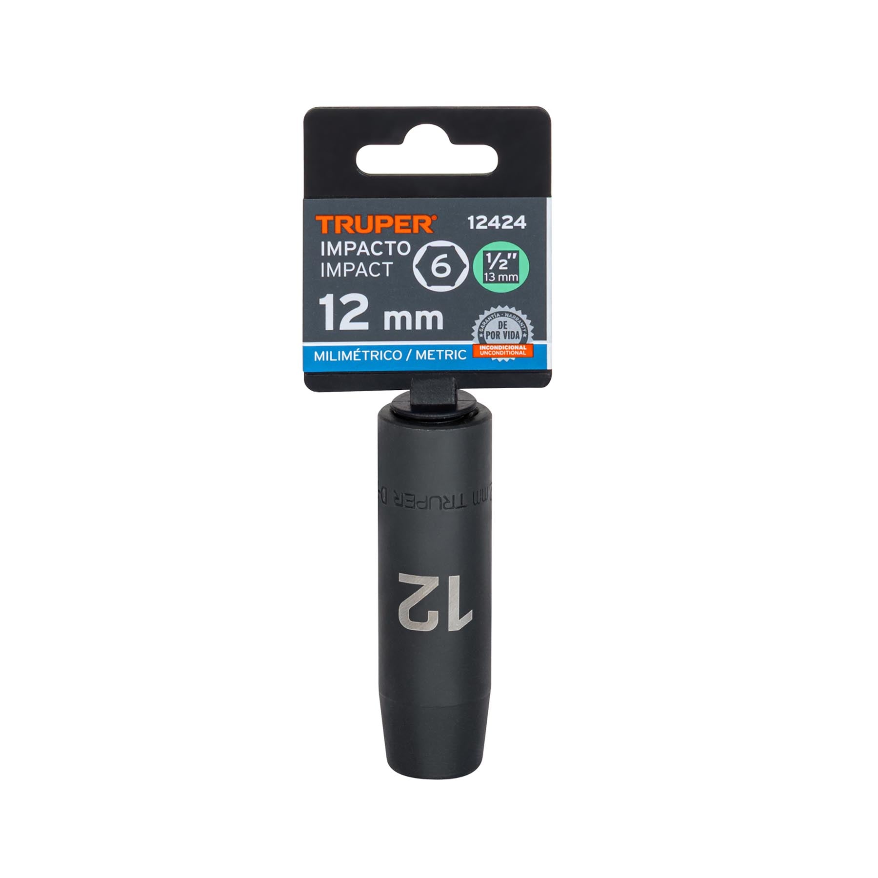 Dado de impacto, largo, 6 puntas, cuadro 1/2" de 12mm