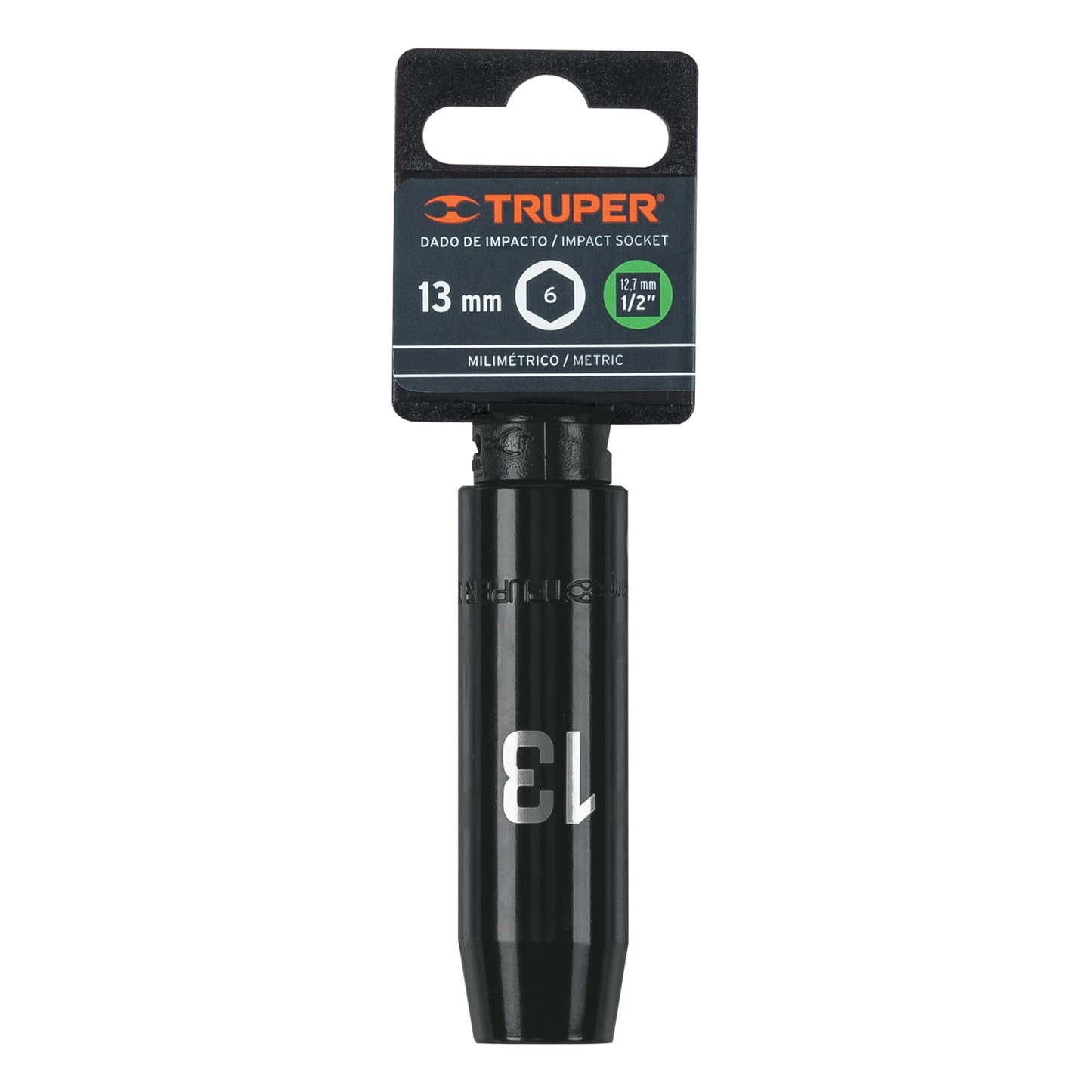 Dado de impacto, largo, 6 puntas, cuadro 1/2" de 13mm