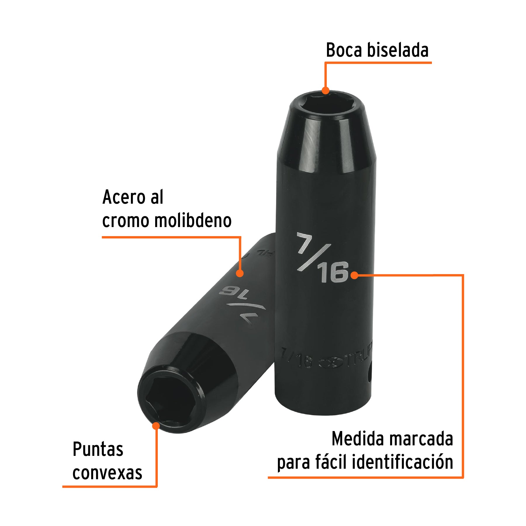 Dado de de impacto, largo, 6 puntas, cuadro 1/2" de 7/16"