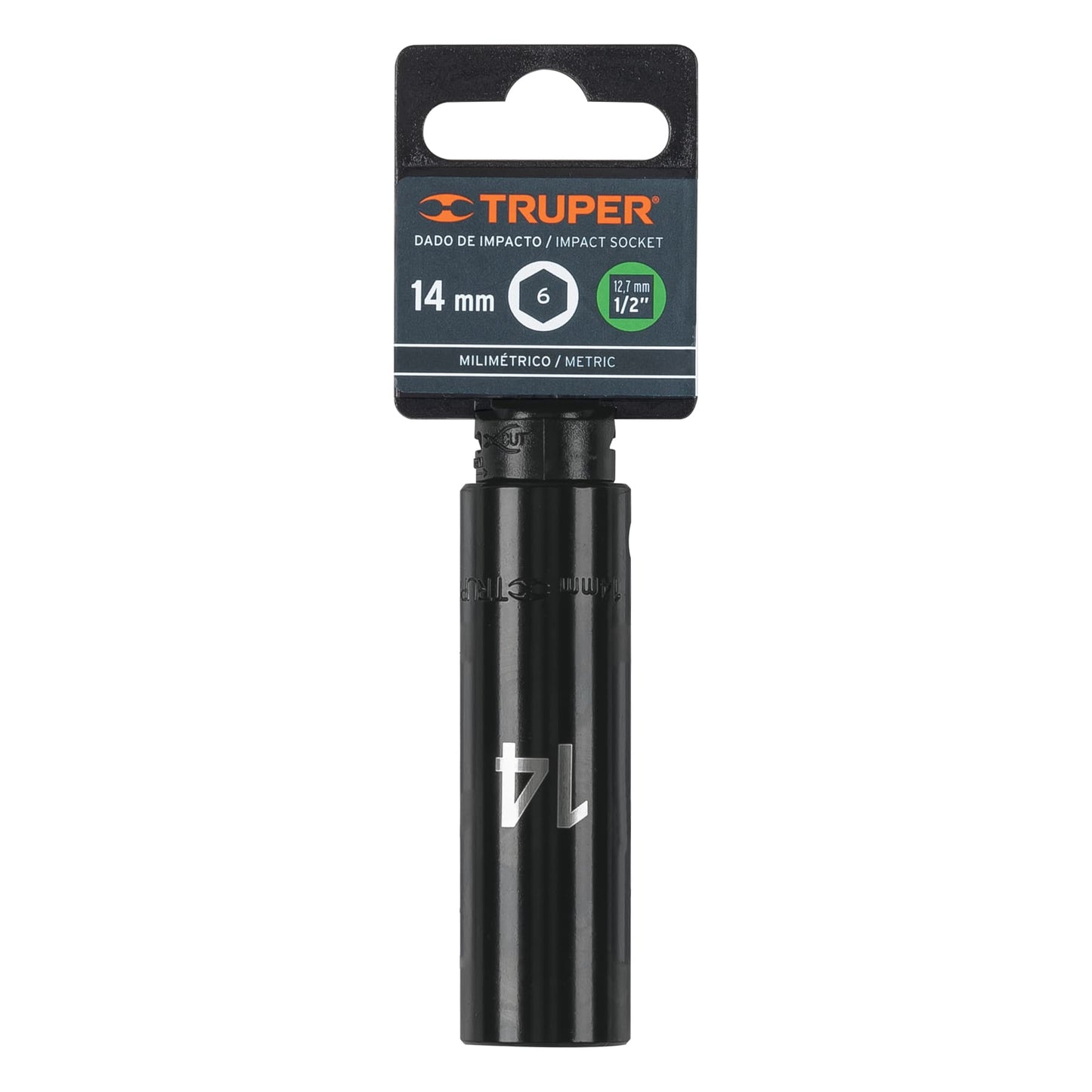 Dado de impacto, largo, 6 puntas, cuadro 1/2" de 14mm