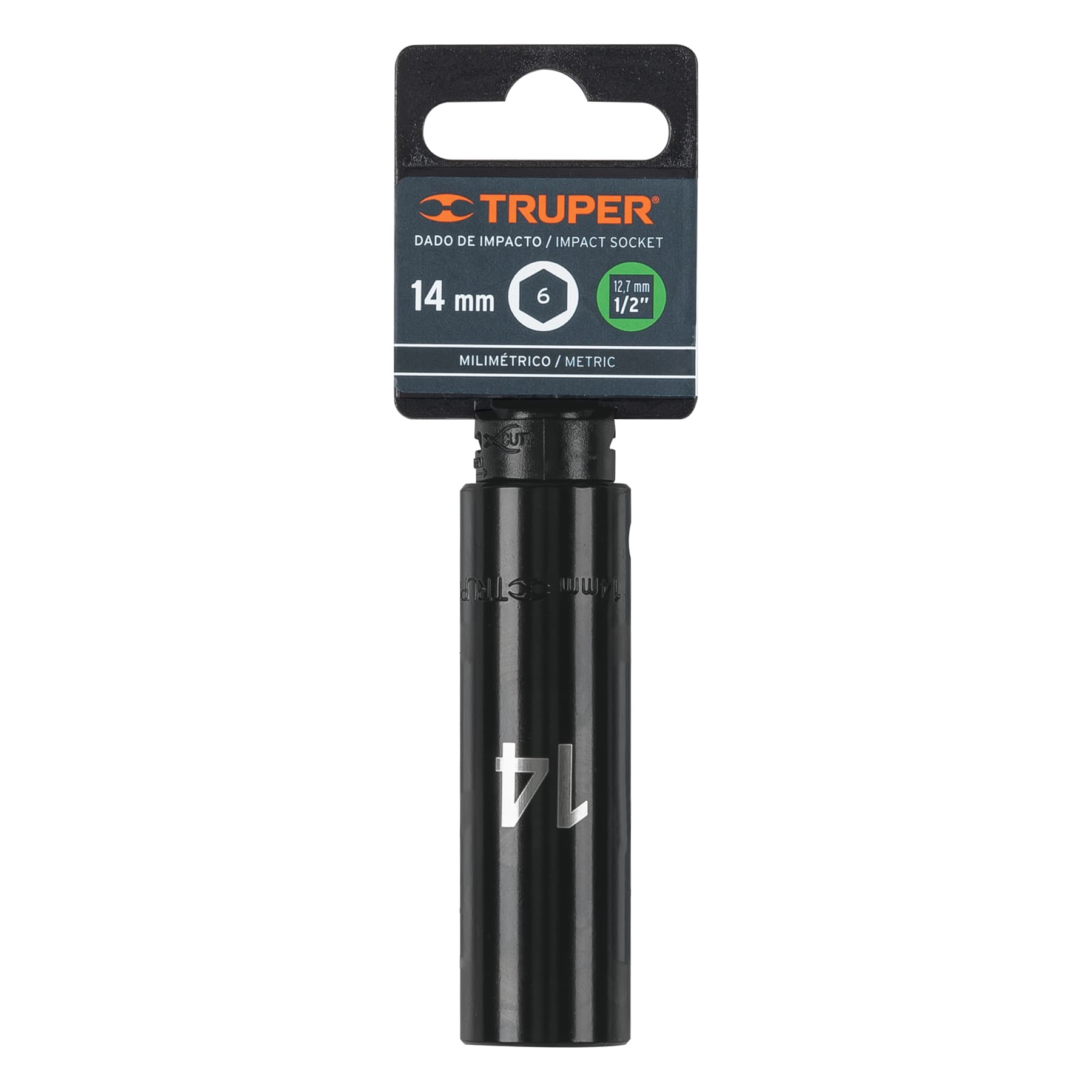 Dado de impacto, largo, 6 puntas, cuadro 1/2" de 14mm