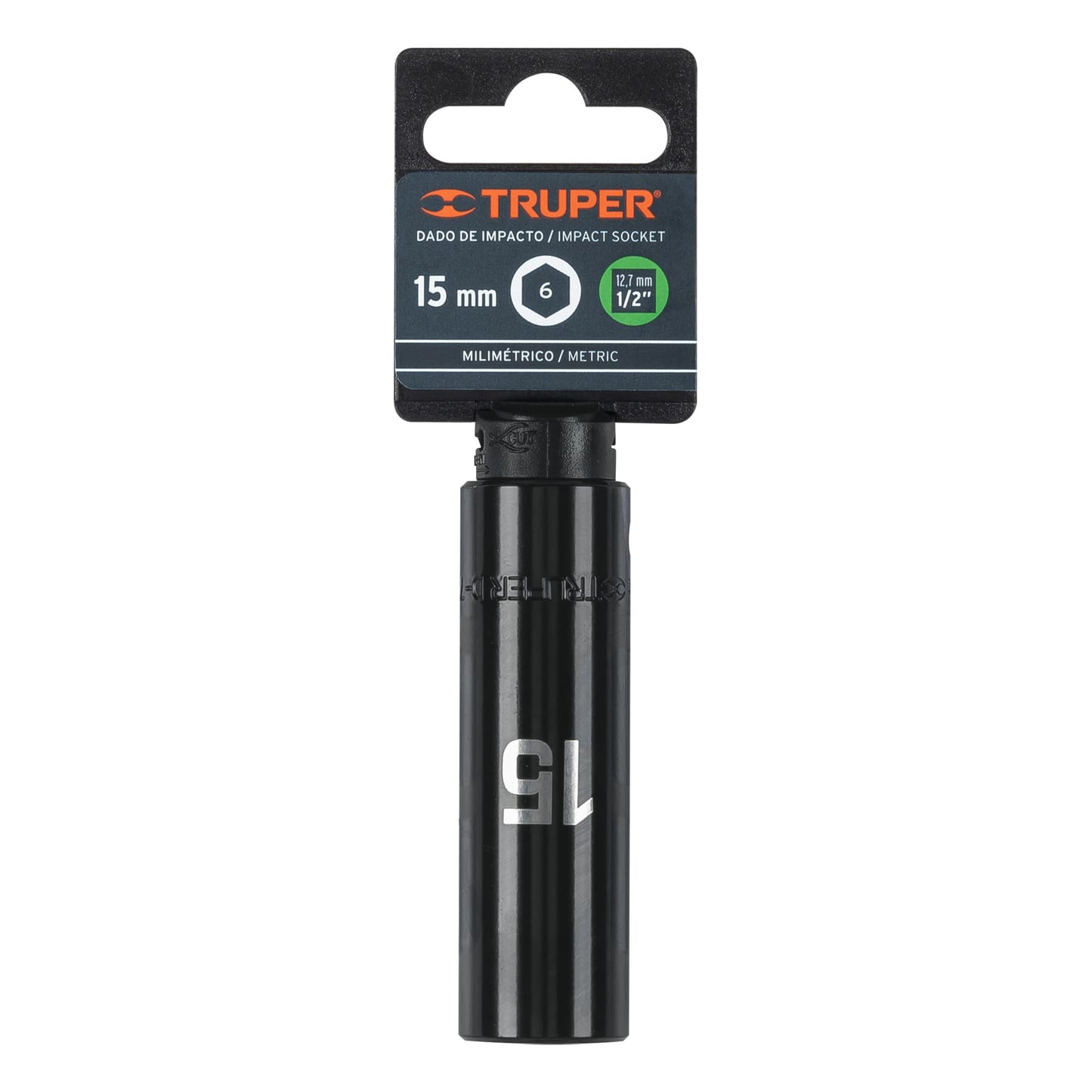 Dado de impacto, largo, 6 puntas, cuadro 1/2" de 15mm