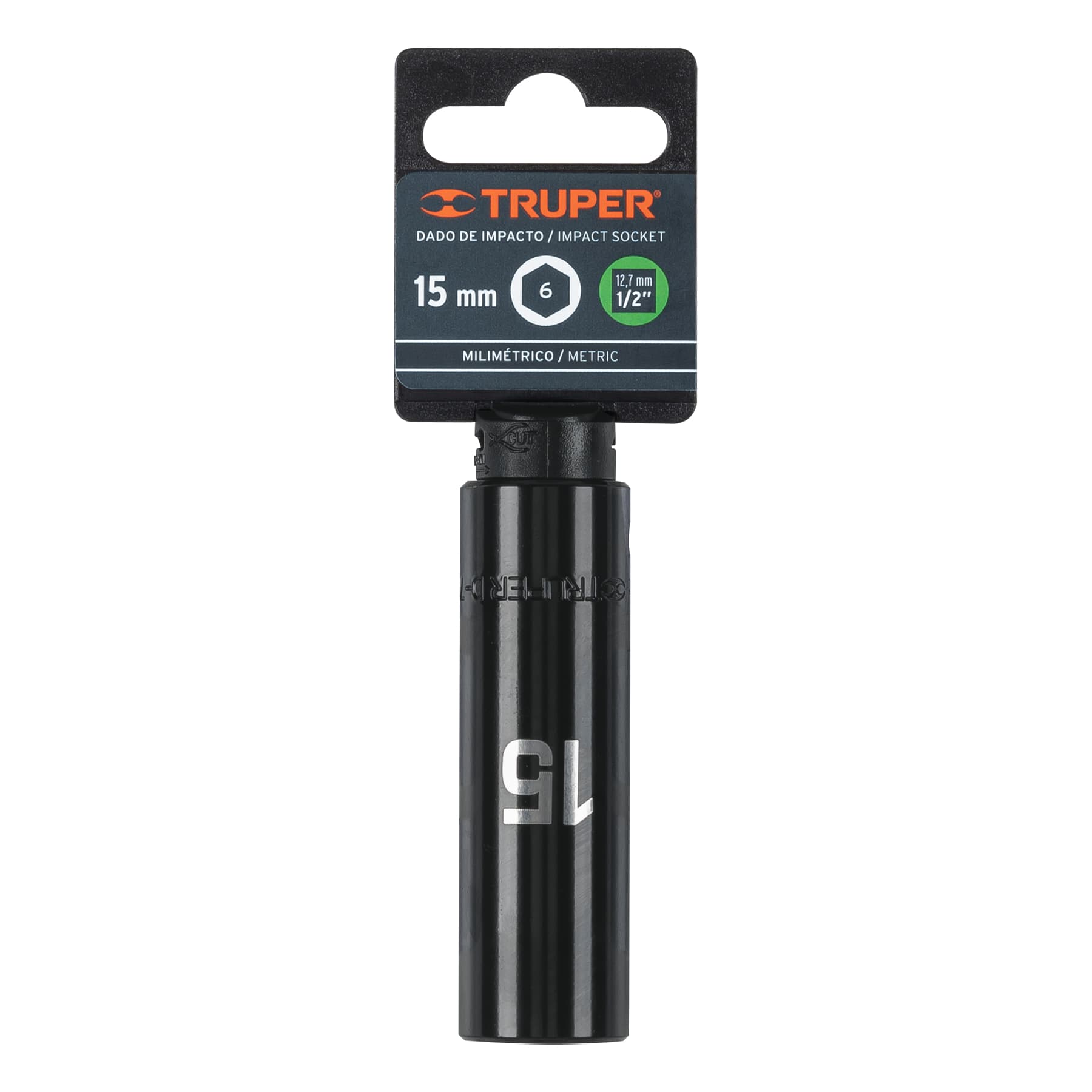 Dado de impacto, largo, 6 puntas, cuadro 1/2" de 15mm