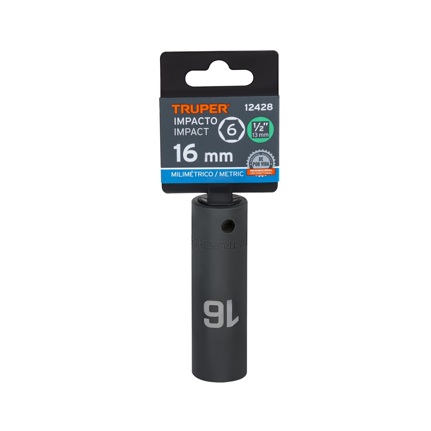 Dado de impacto, largo, 6 puntas, cuadro 1/2" de 16mm