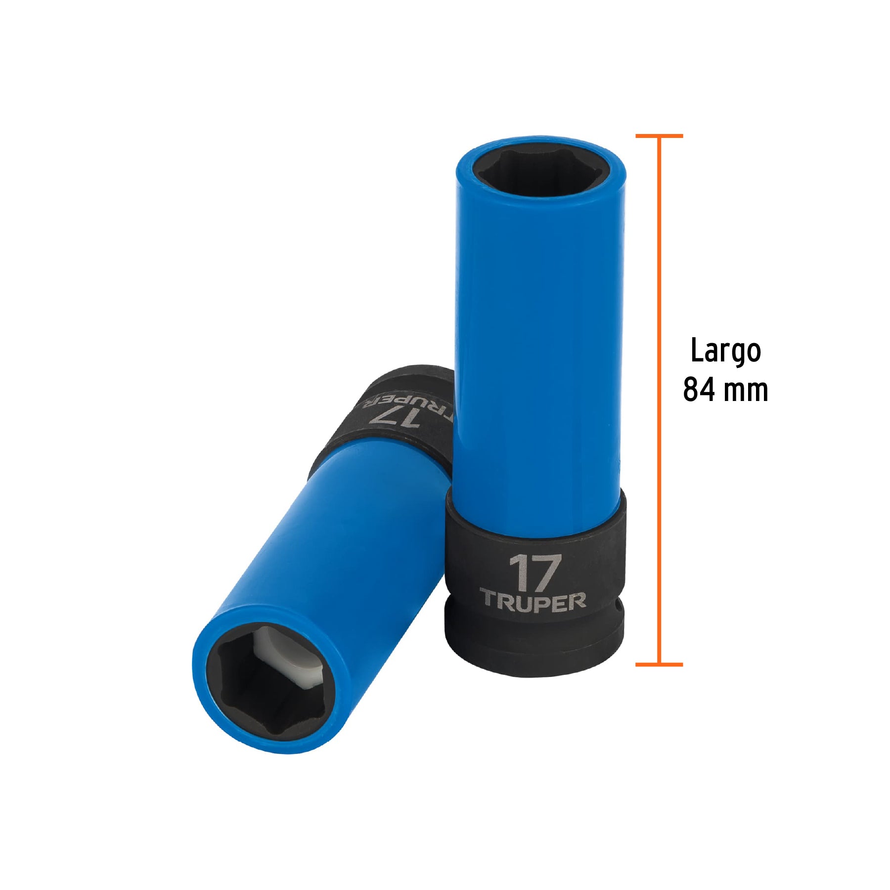 Dado largo impacto, 17mm, 6 p, protec plástica, cuadro 1/2'