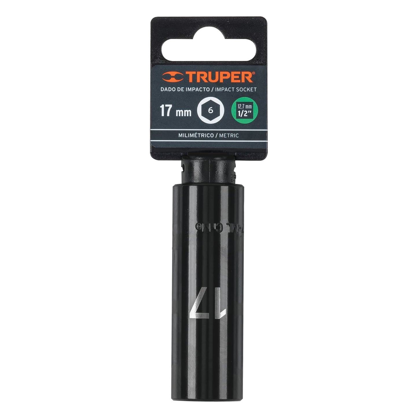 Dado de impacto, largo, 6 puntas, cuadro 1/2" de 17mm