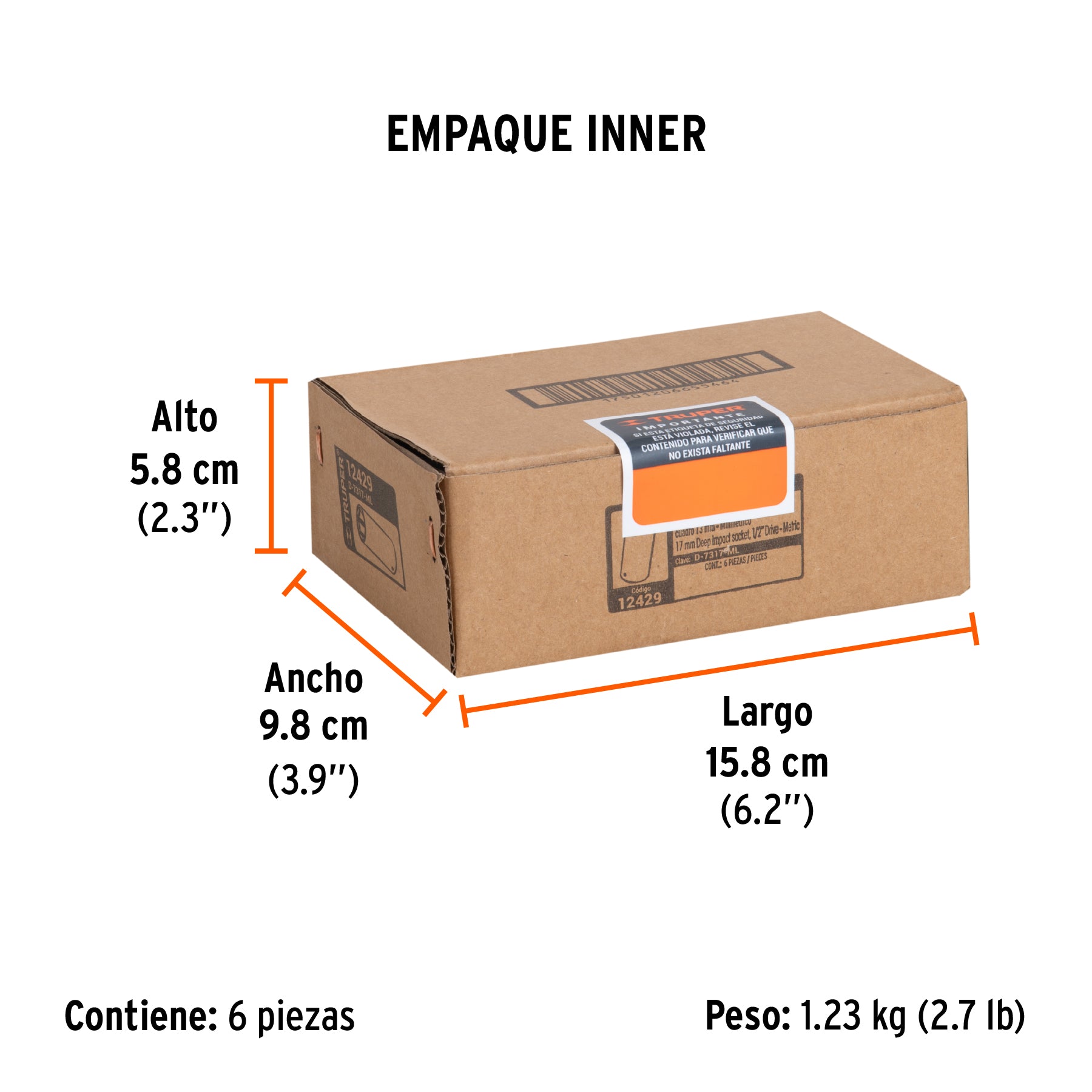 Dado de impacto, largo, 6 puntas, cuadro 1/2" de 17mm