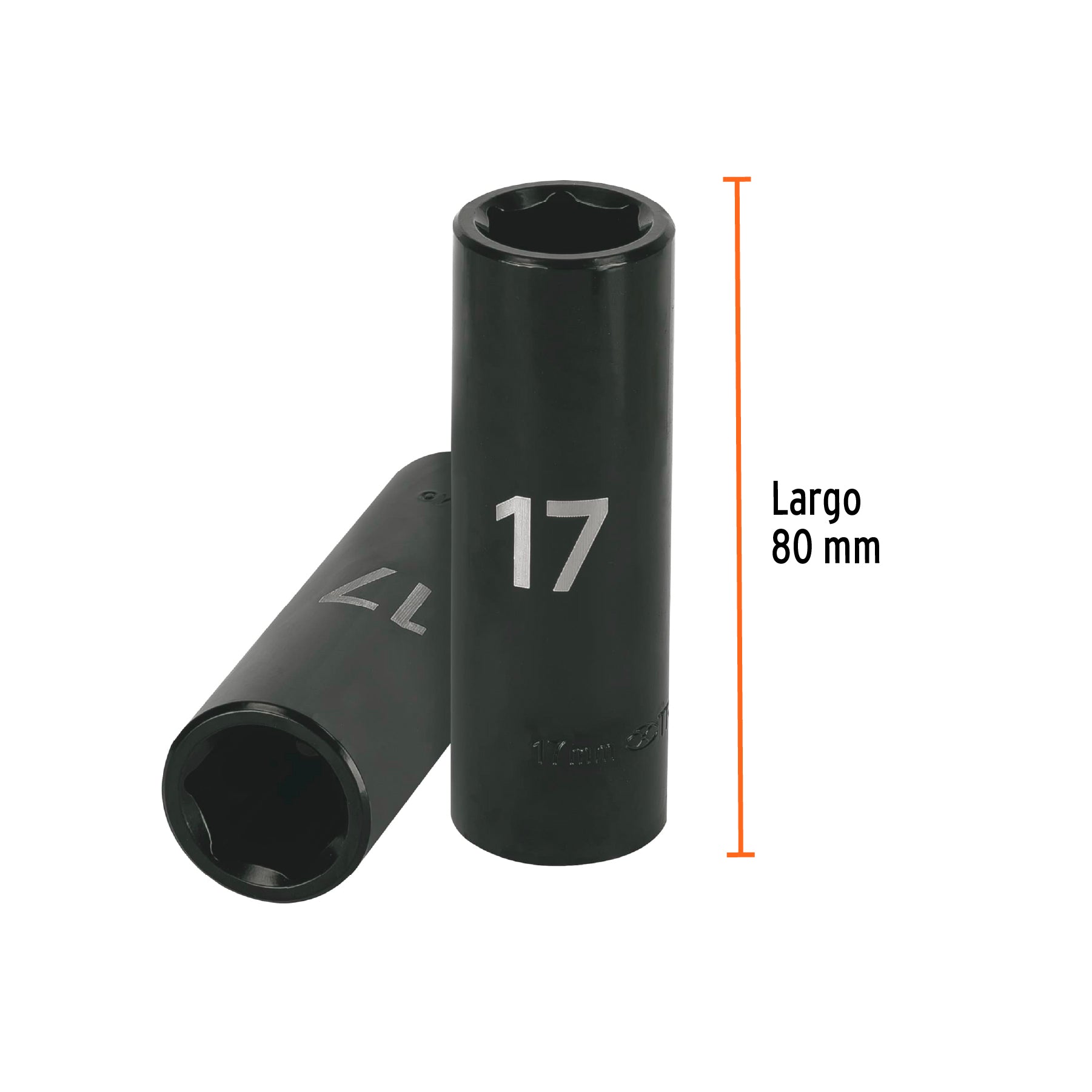 Dado de impacto, largo, 6 puntas, cuadro 1/2" de 17mm