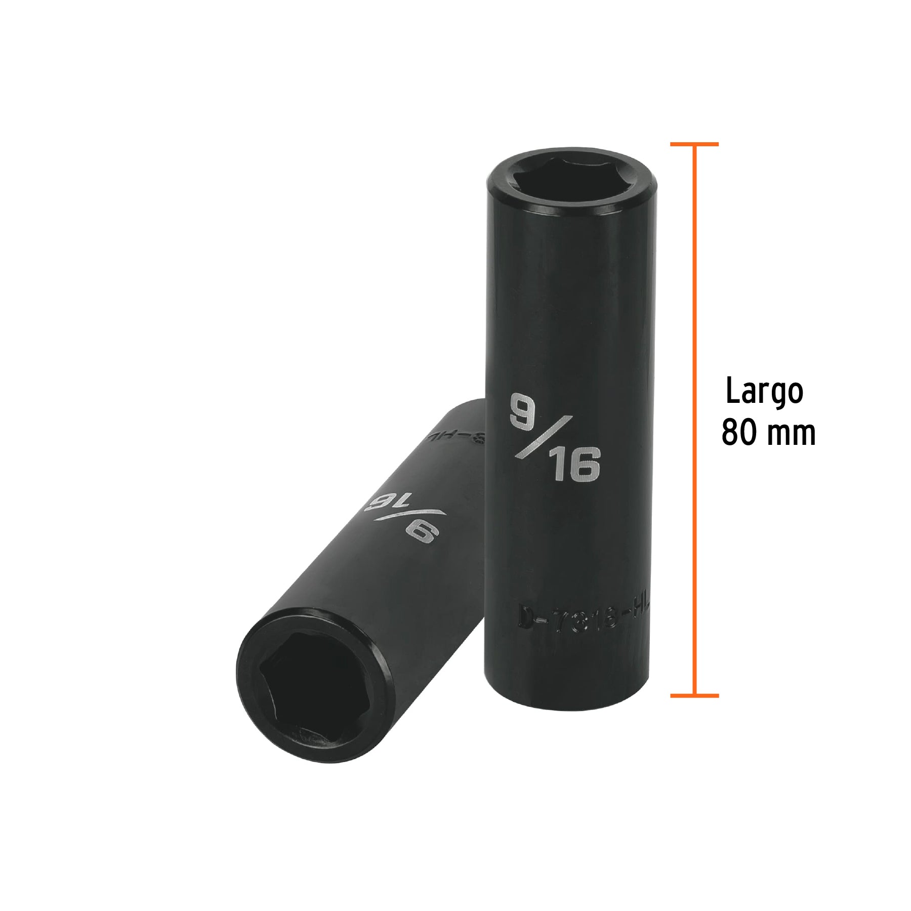 Dado de impacto, largo, 6 puntas, cuadro 1/2" de 9/16"