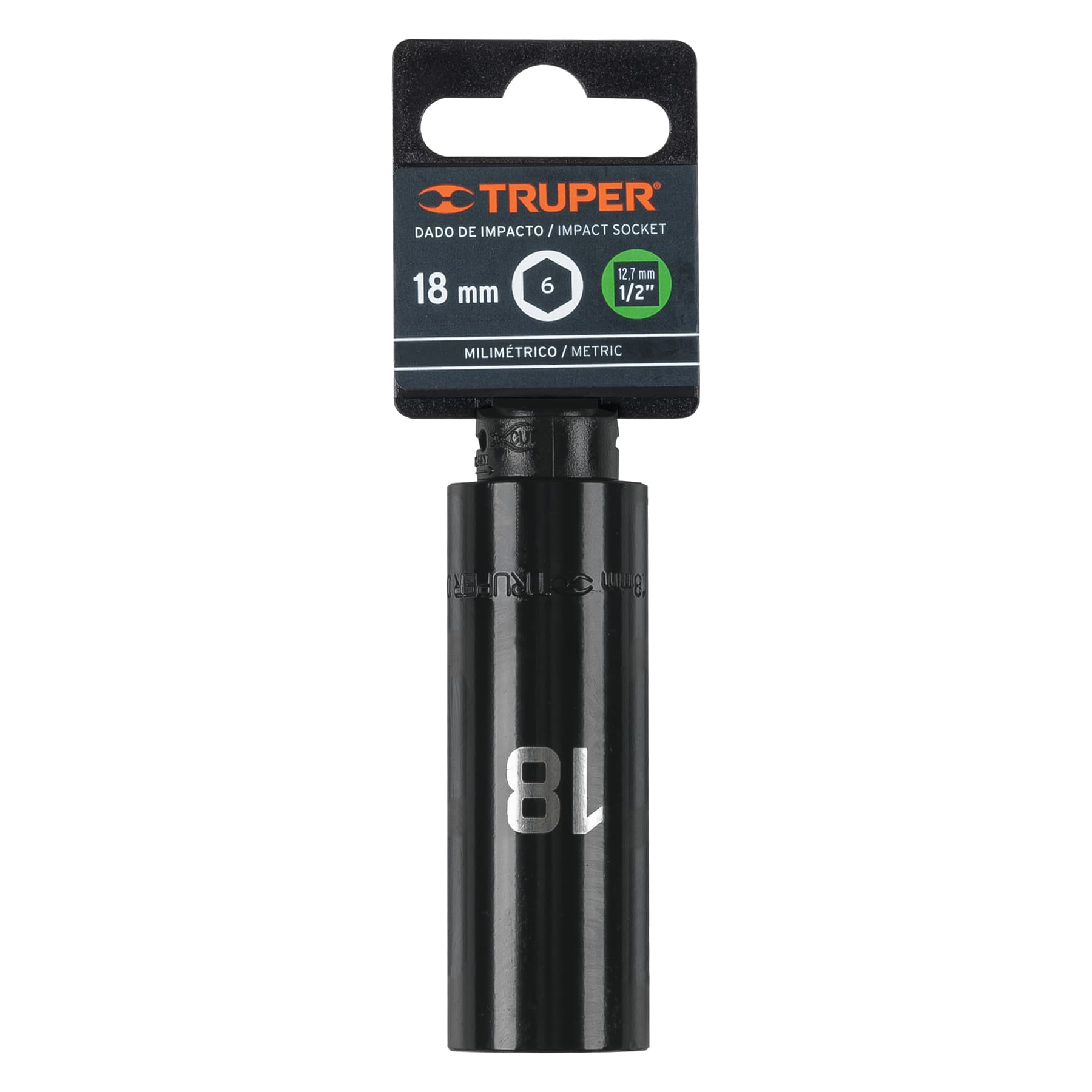 Dado de impacto, largo, 6 puntas, cuadro 1/2" de 18mm