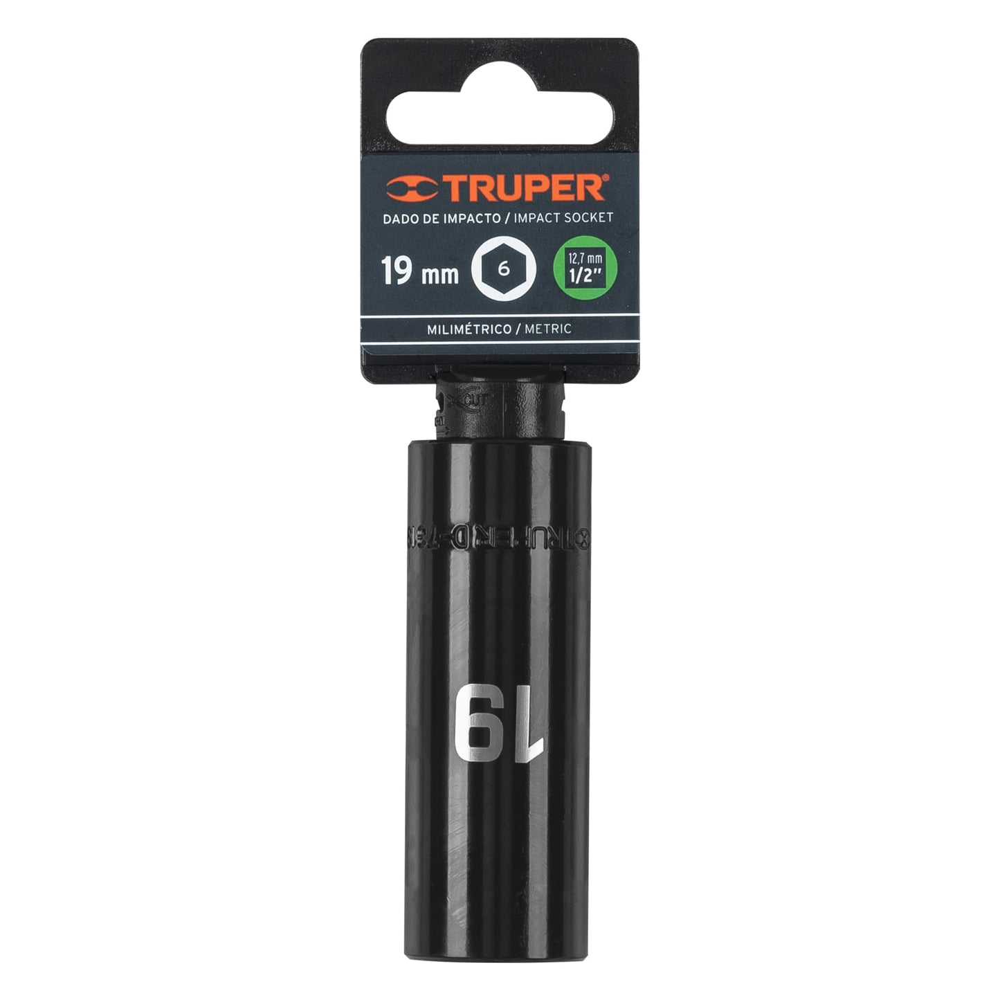 Dado de impacto, largo, 6 puntas, cuadro 1/2" de 19mm