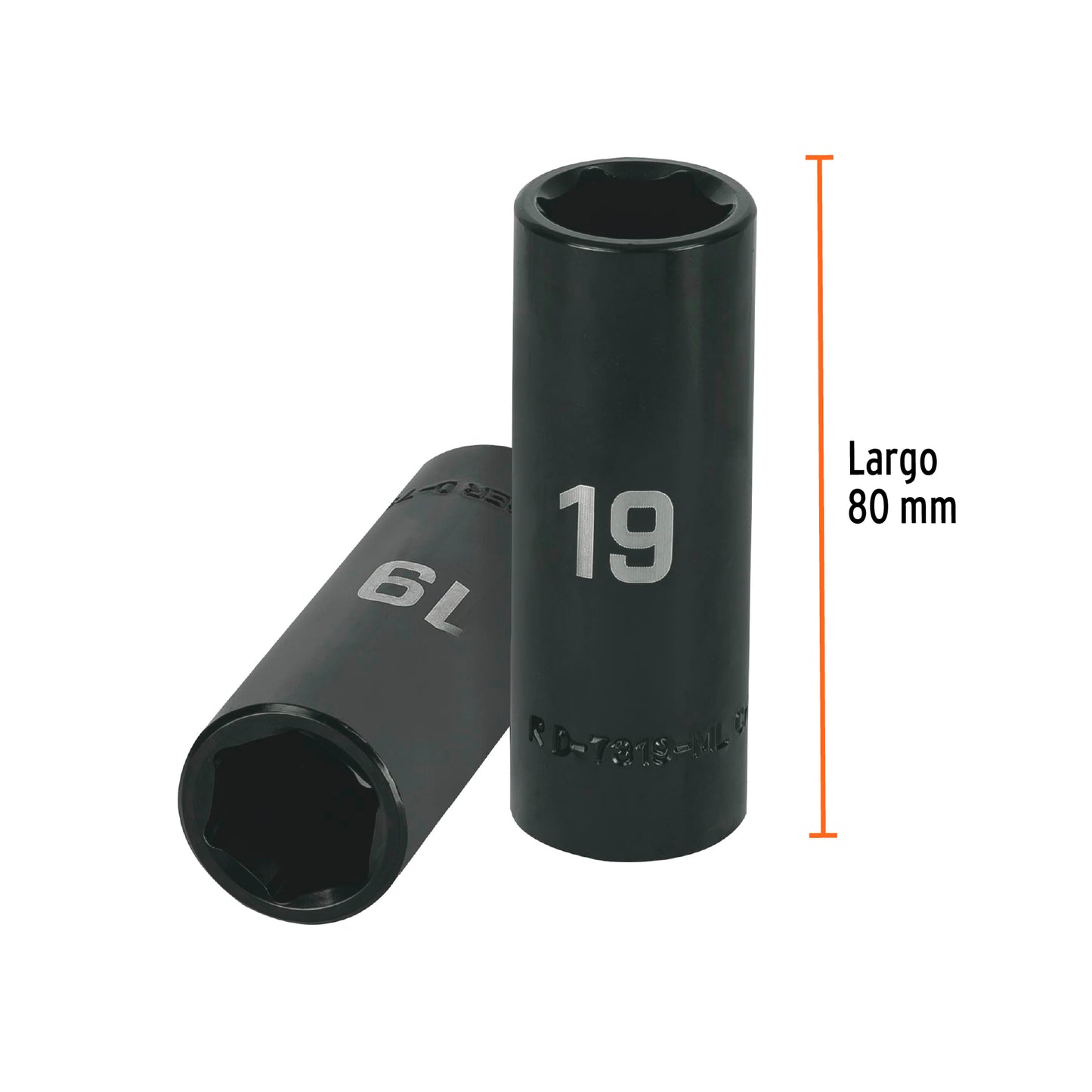 Dado de impacto, largo, 6 puntas, cuadro 1/2" de 19mm