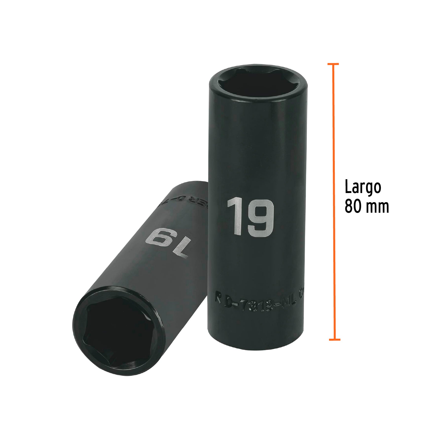 Dado de impacto, largo, 6 puntas, cuadro 1/2" de 19mm