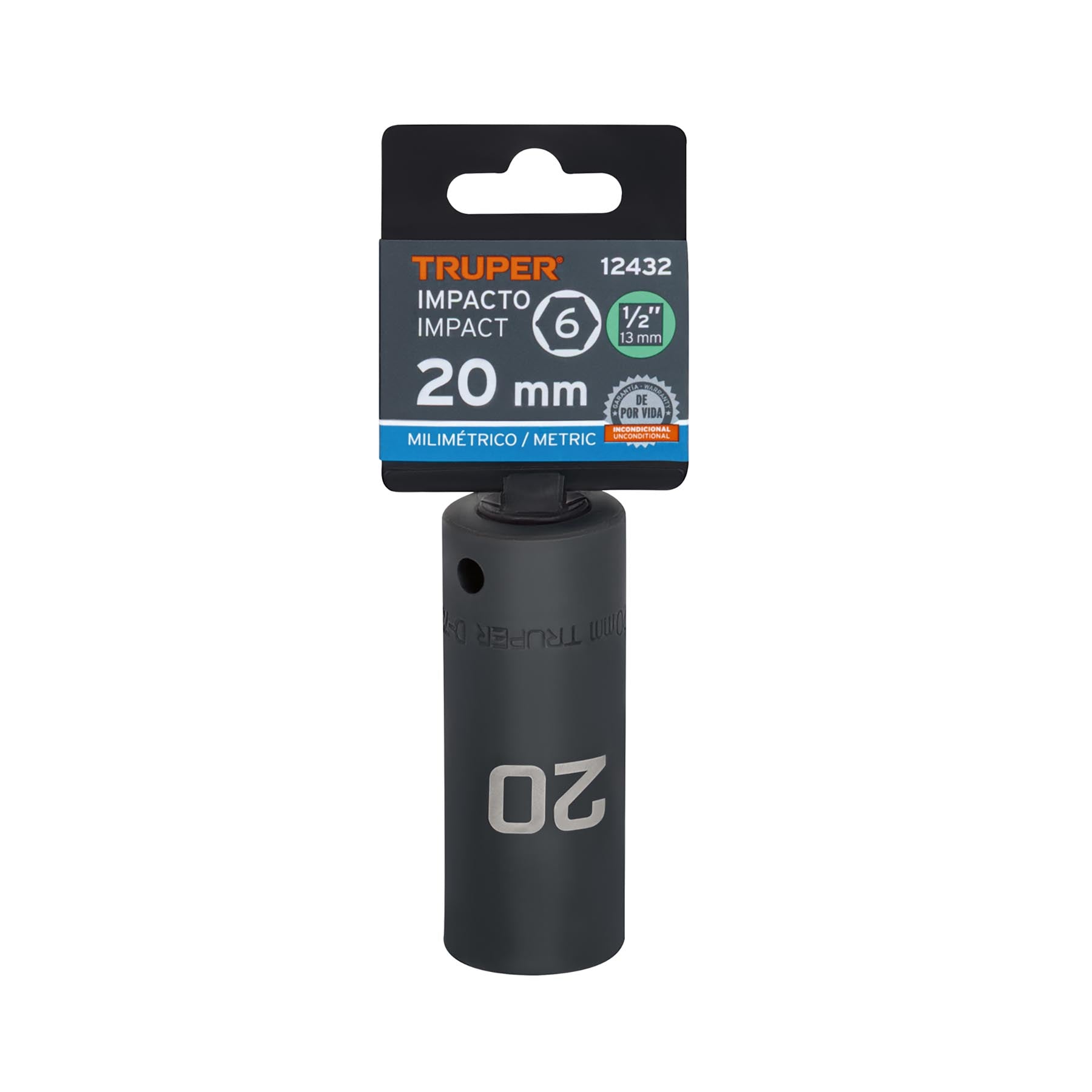 Dado de impacto, largo, 6 puntas, cuadro 1/2" de 20mm