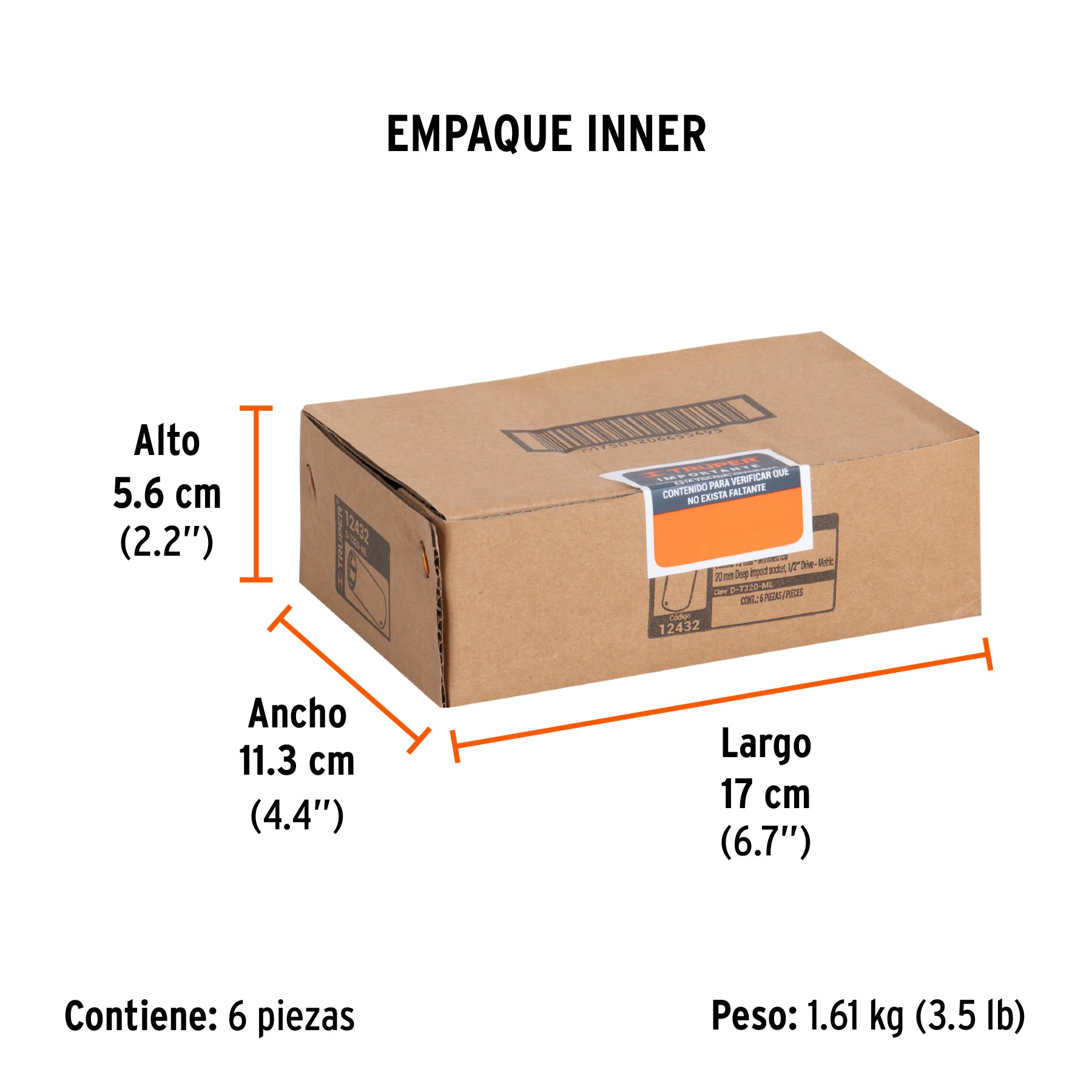 Dado de impacto, largo, 6 puntas, cuadro 1/2" de 20mm