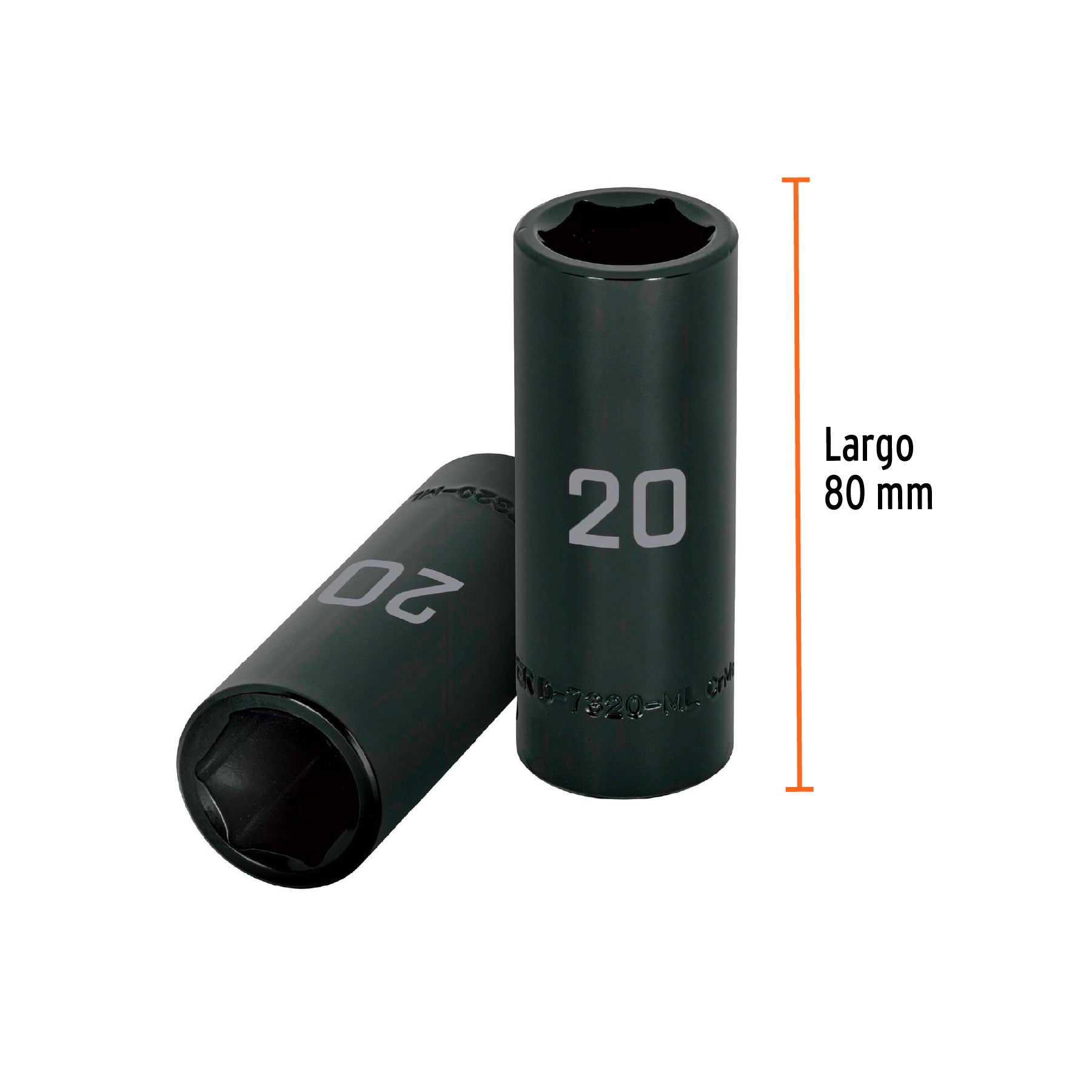 Dado de impacto, largo, 6 puntas, cuadro 1/2" de 20mm