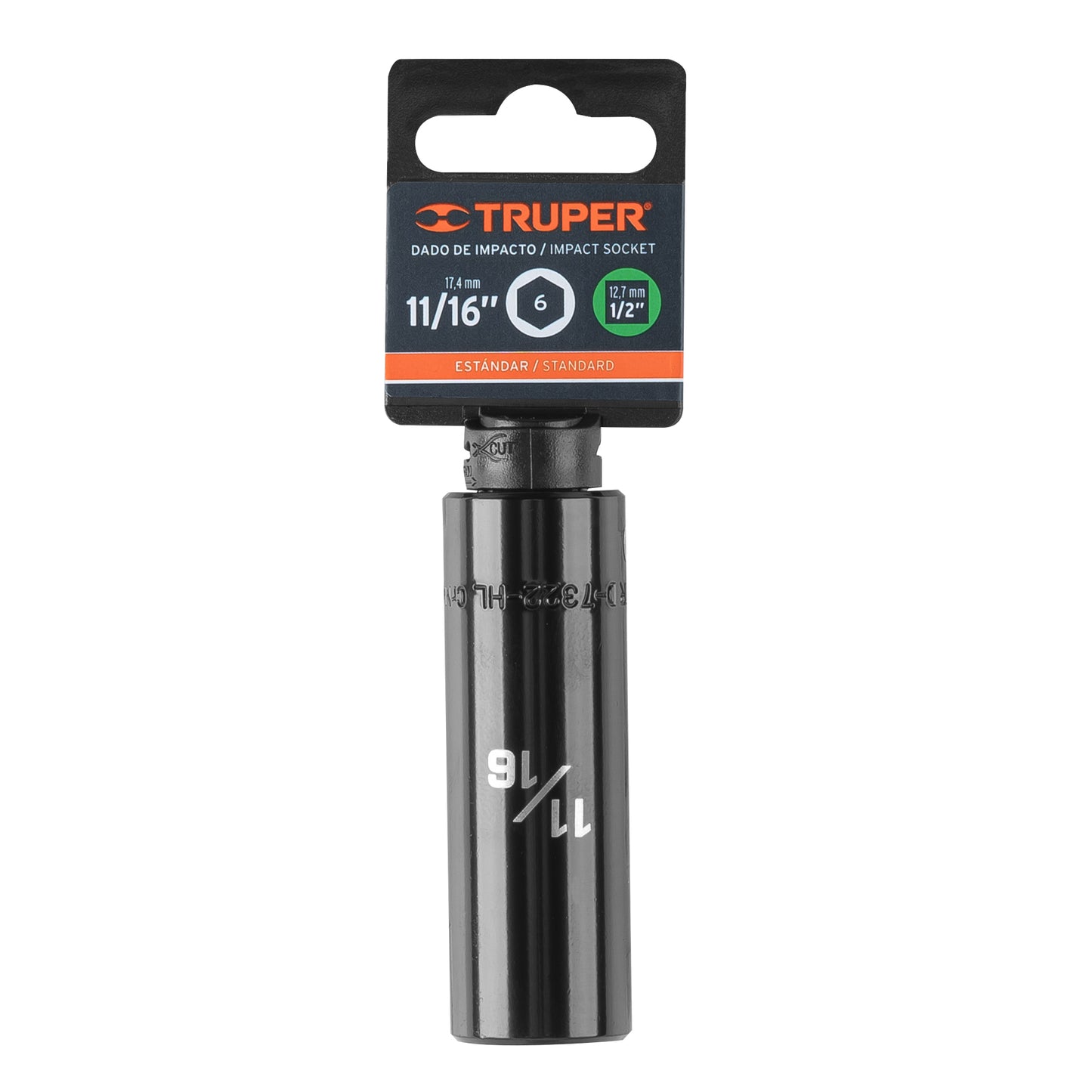 Dado de impacto, largo, 6 puntas, cuadro 1/2" de 11/16"