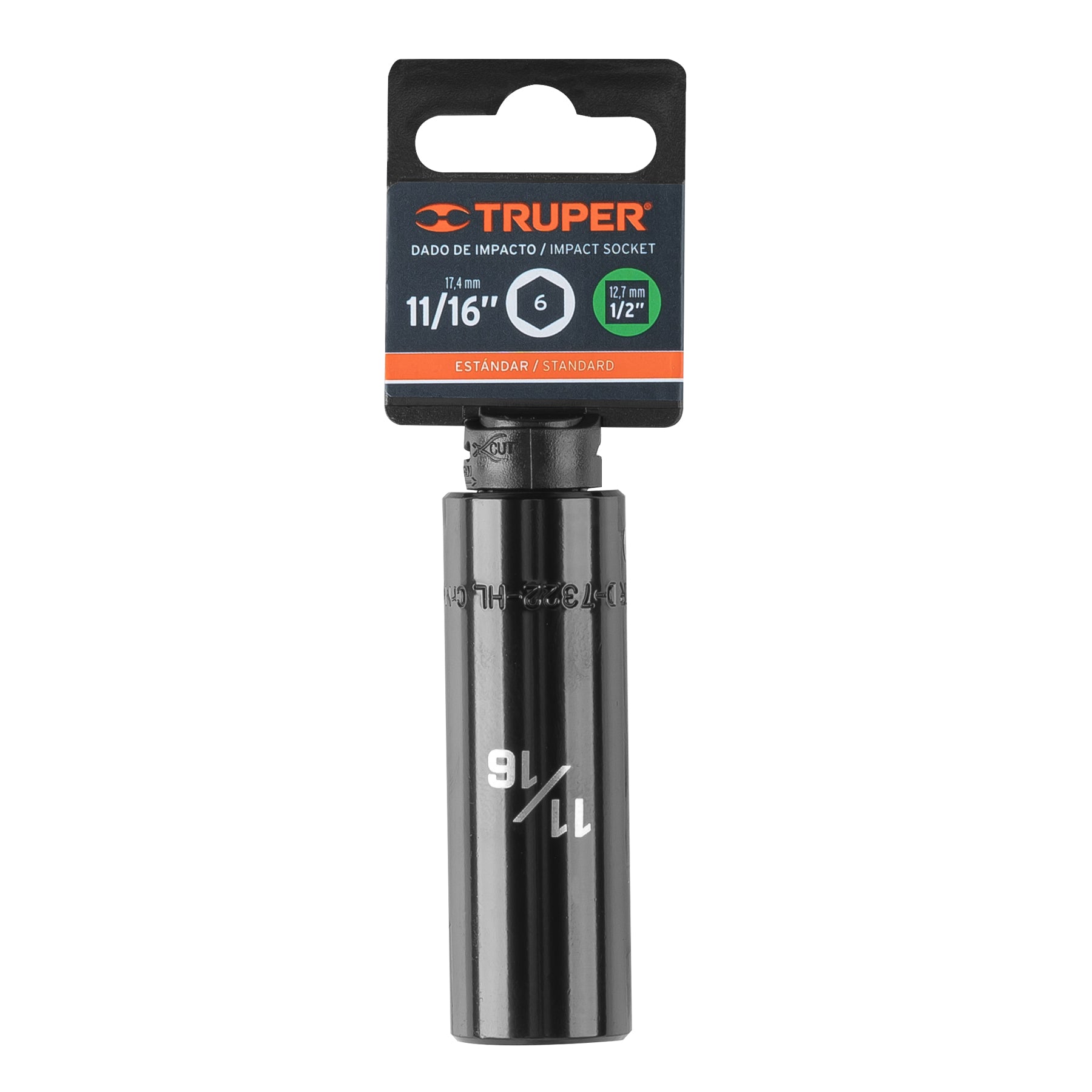 Dado de impacto, largo, 6 puntas, cuadro 1/2" de 11/16"