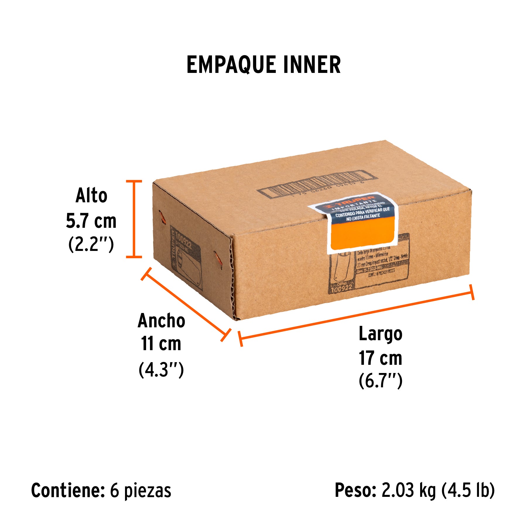 Dado largo impacto de 23 mm, 6 puntas, cuadro 1/2', Truper