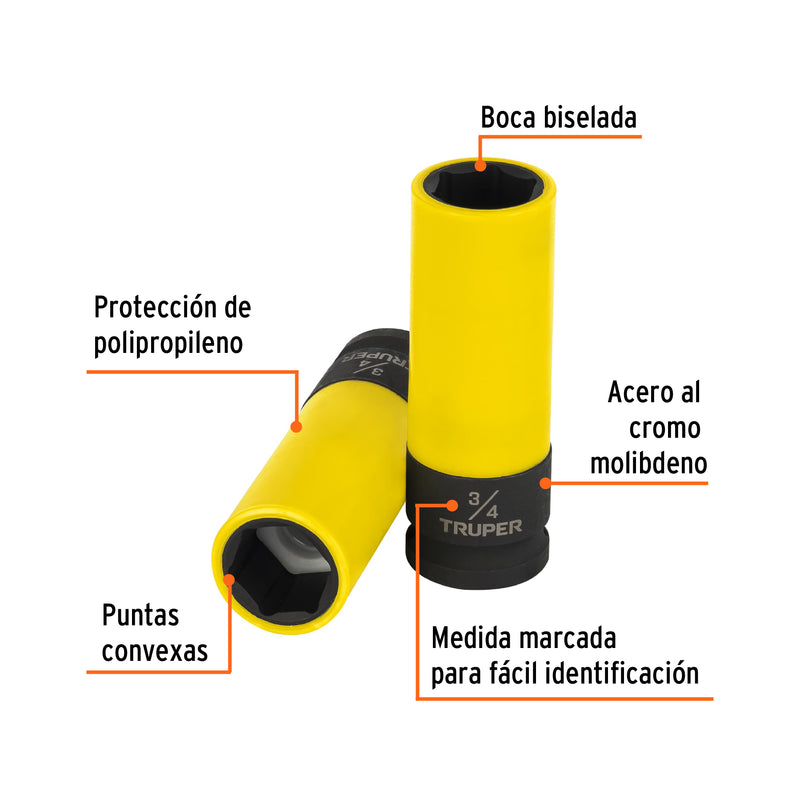 Dado largo impacto, 3/4', 6 p, protec plástica, cuadro 1/2'