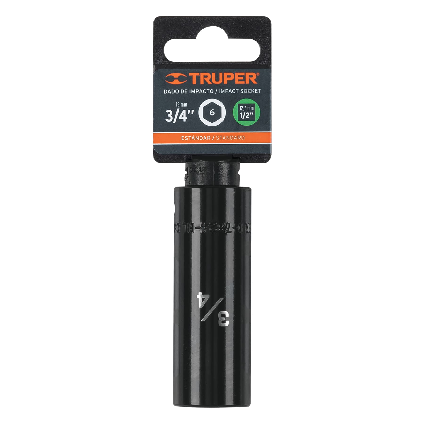 Dado de impacto, largo, 6 puntas, cuadro 1/2" de 3/4"