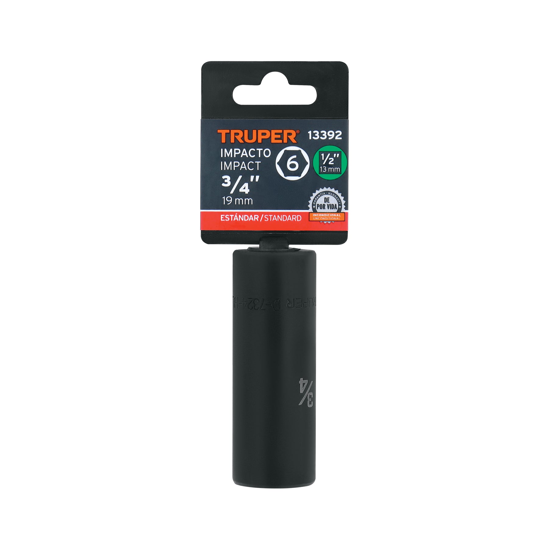 Dado de impacto, largo, 6 puntas, cuadro 1/2" de 3/4"