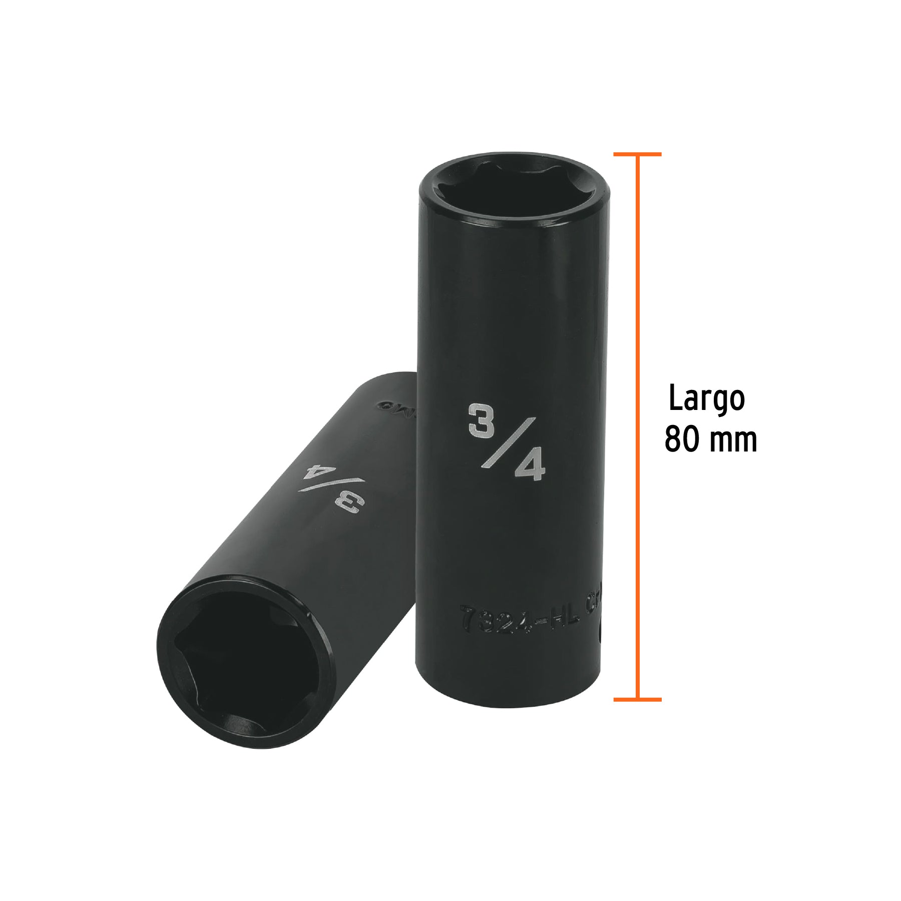 Dado de impacto, largo, 6 puntas, cuadro 1/2" de 3/4"