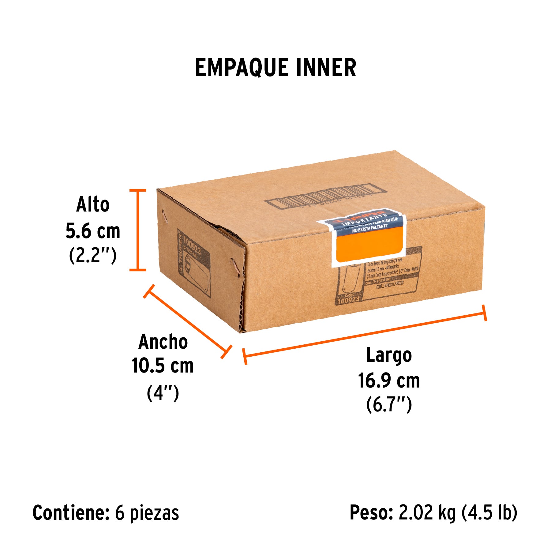 Dado largo impacto de 24 mm, 6 puntas, cuadro 1/2', Truper