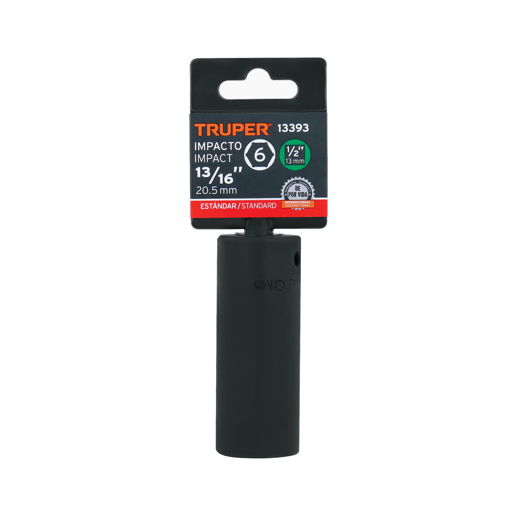 Dado de impacto, largo, 6 puntas, cuadro 1/2" de 13/16"