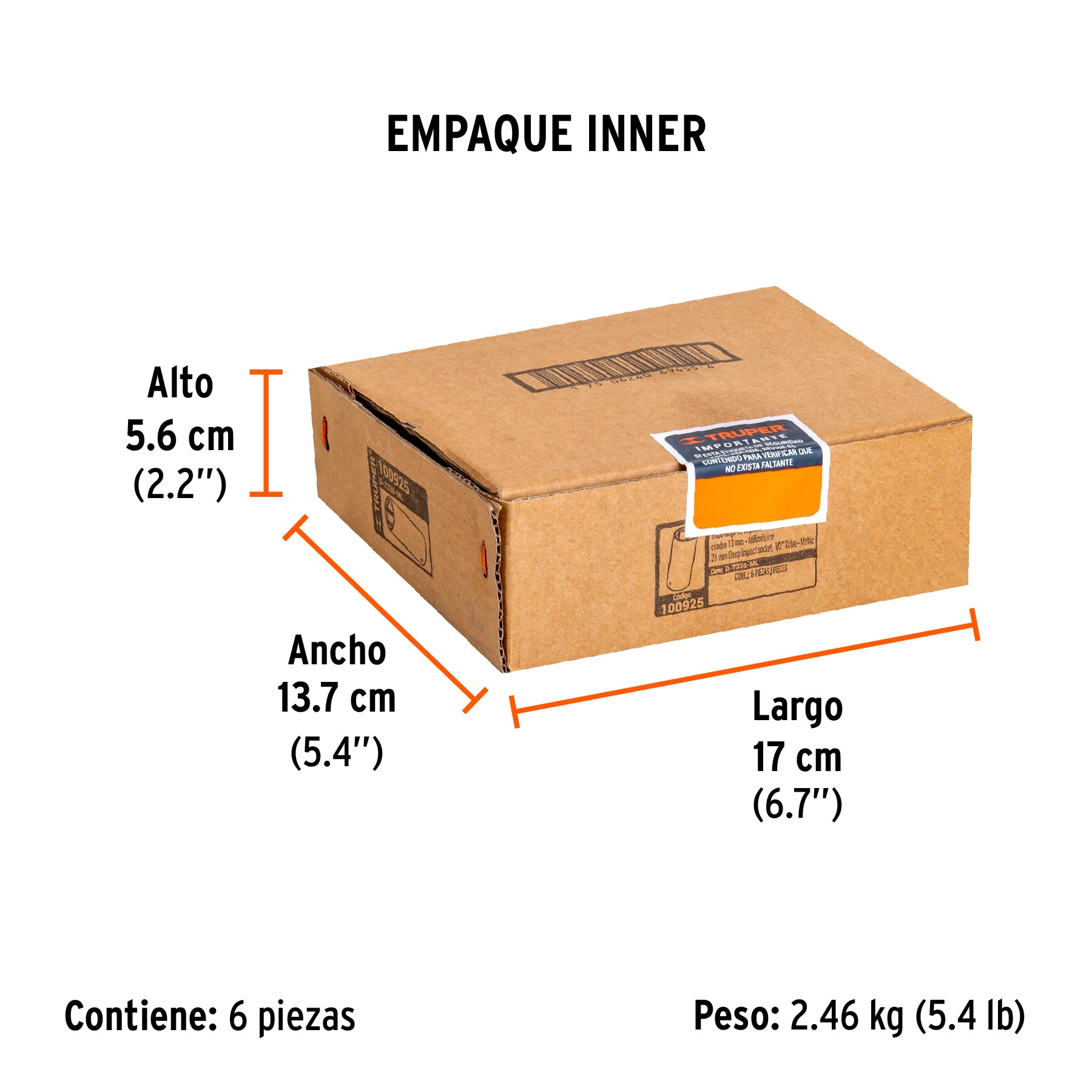 Dado largo impacto de 26 mm, 6 puntas, cuadro 1/2', Truper