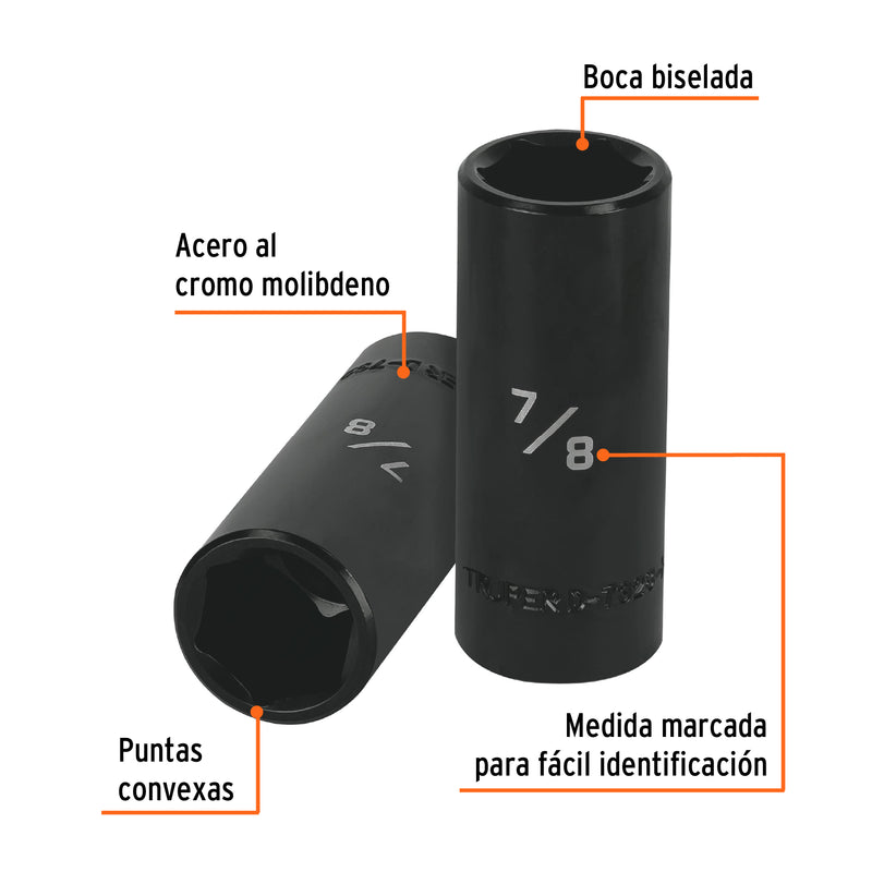 Dado de impacto, largo, 6 puntas, cuadro 1/2" de 7/8"