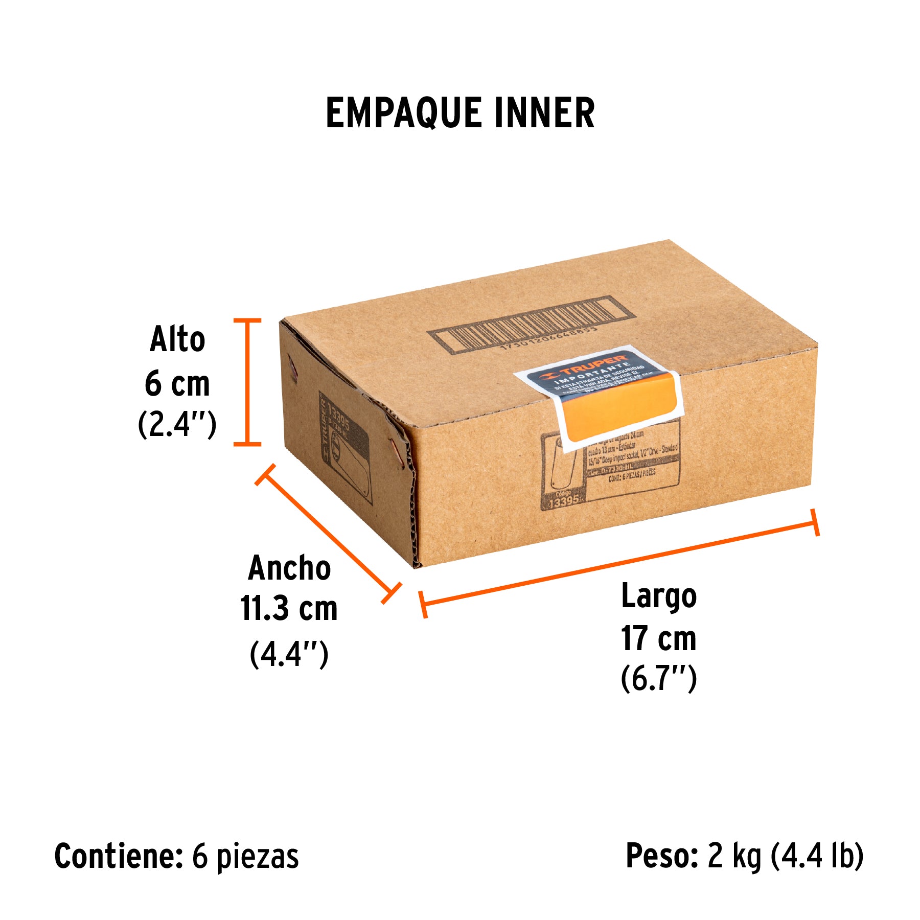 Dado de impacto, largo, 6 puntas, cuadro 1/2" de 15/16"