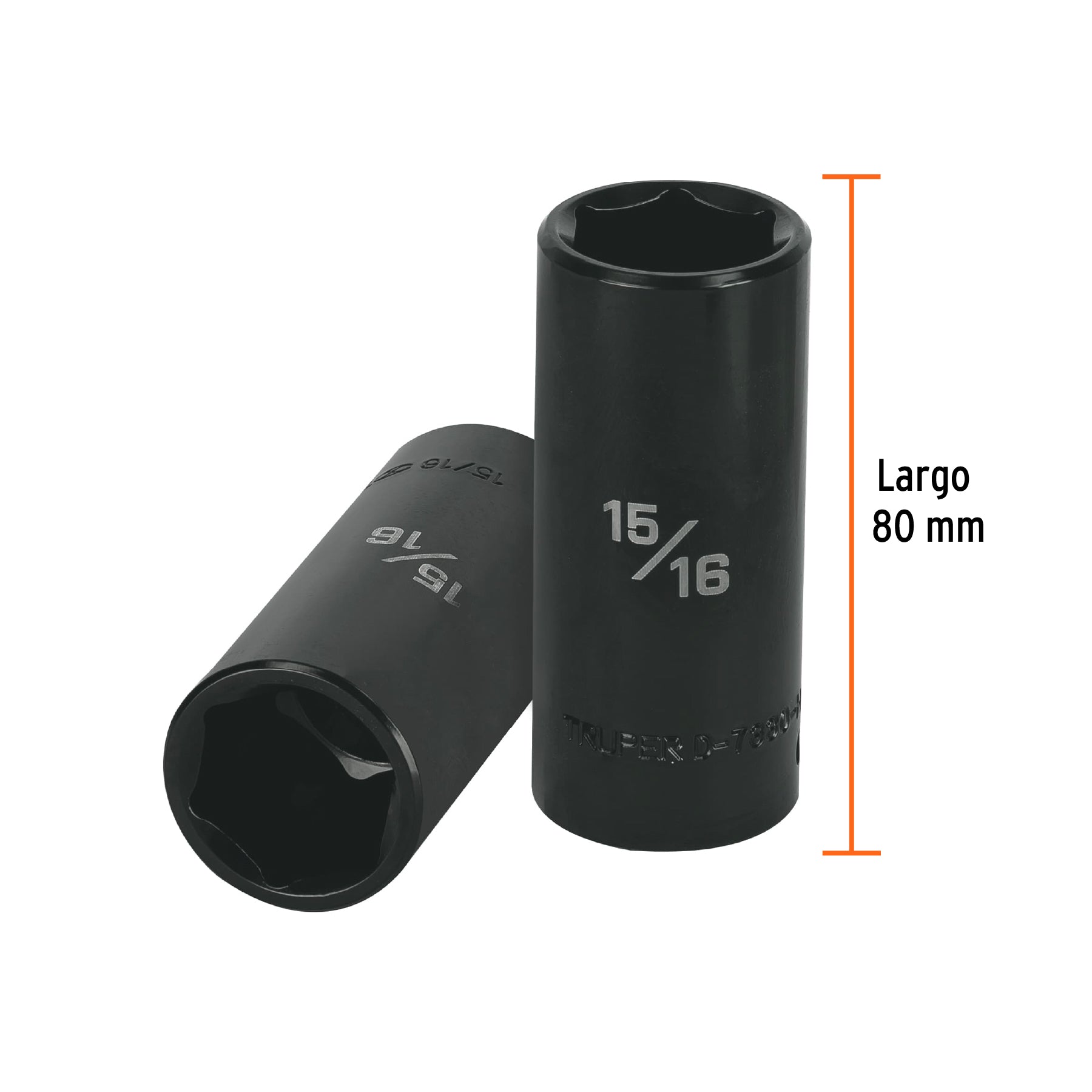 Dado de impacto, largo, 6 puntas, cuadro 1/2" de 15/16"
