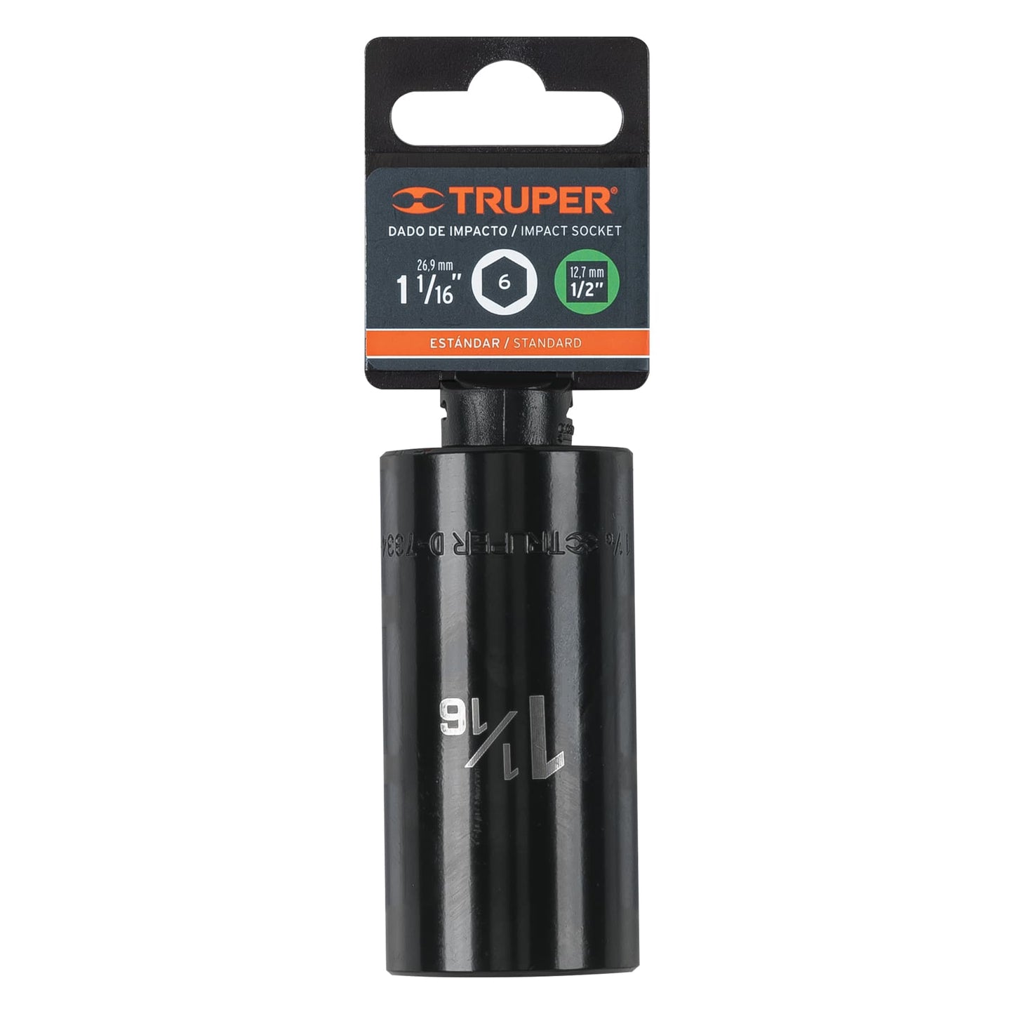 Dado de impacto, 6 puntas, cuadro 1/2" de 1-1/16"..