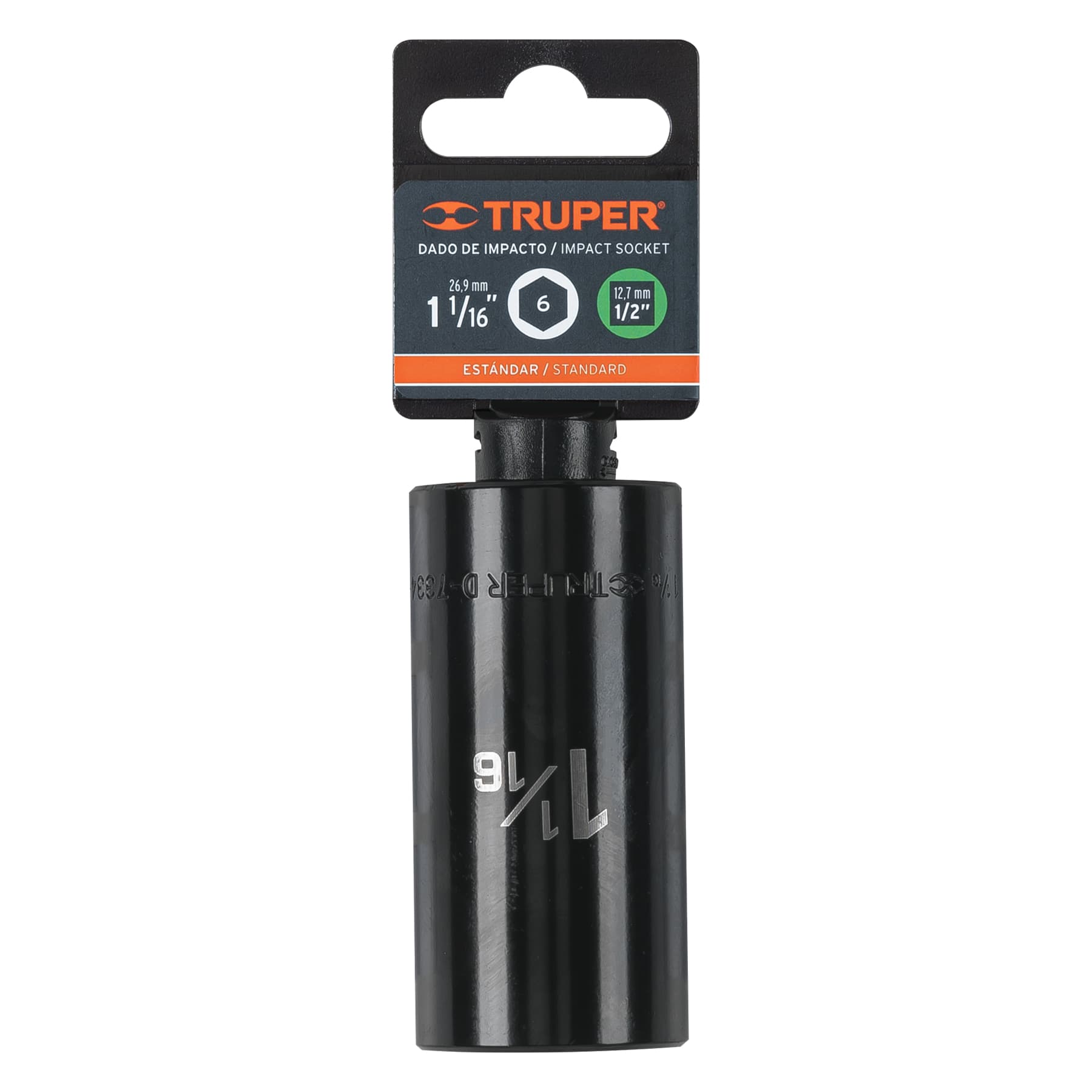 Dado de impacto, 6 puntas, cuadro 1/2" de 1-1/16"..