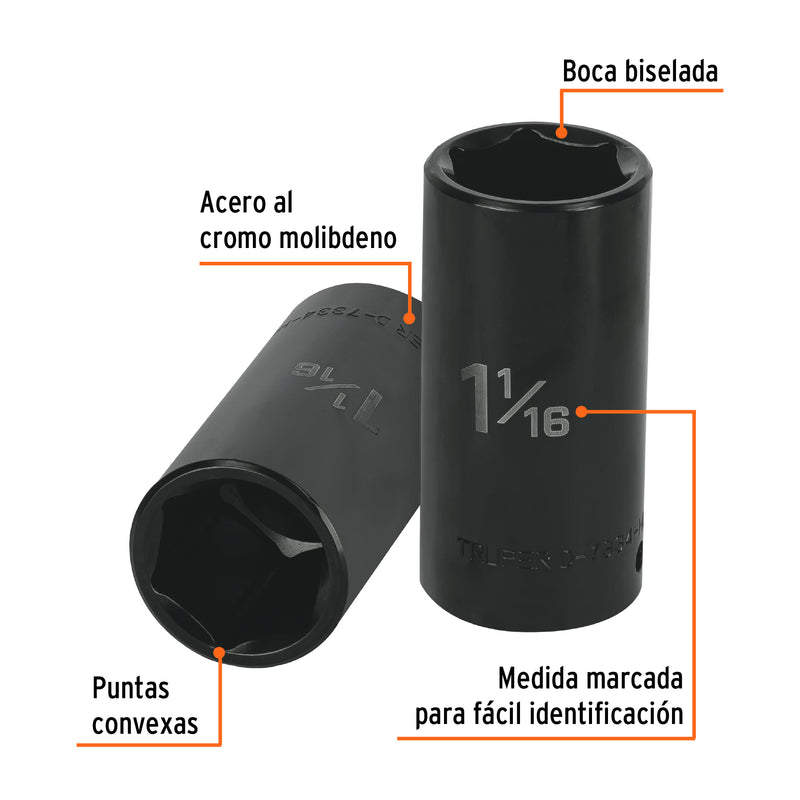 Dado de impacto, 6 puntas, cuadro 1/2" de 1-1/16"..