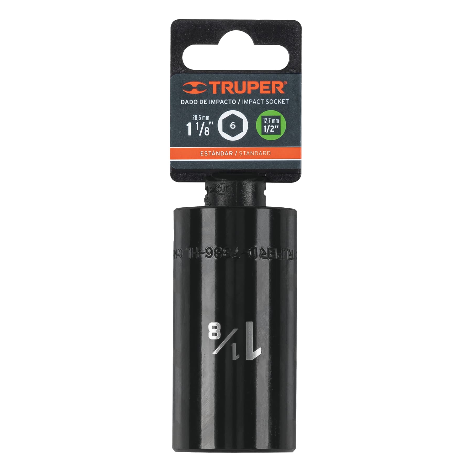 Dado de impacto, 6 puntas, cuadro 1/2" de 1-1/8"..