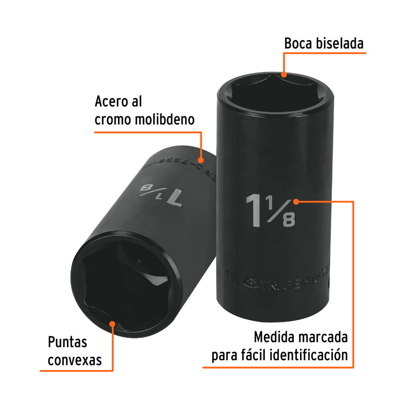 Dado de impacto, 6 puntas, cuadro 1/2" de 1-1/4"..