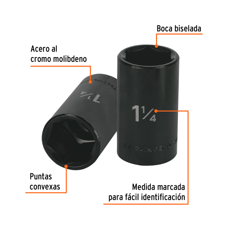 Dado de impacto, 6 puntas, cuadro 1/2" de 1-1/4"..