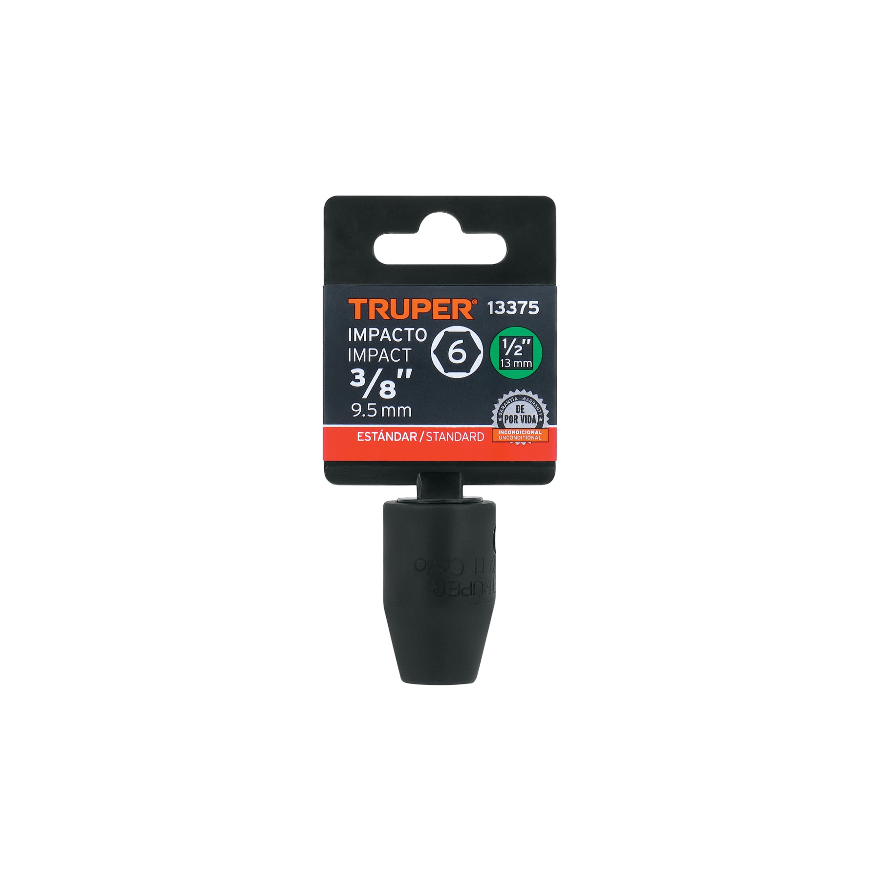 Dado de impacto, 6 puntas, cuadro 1/2" de 3/8"