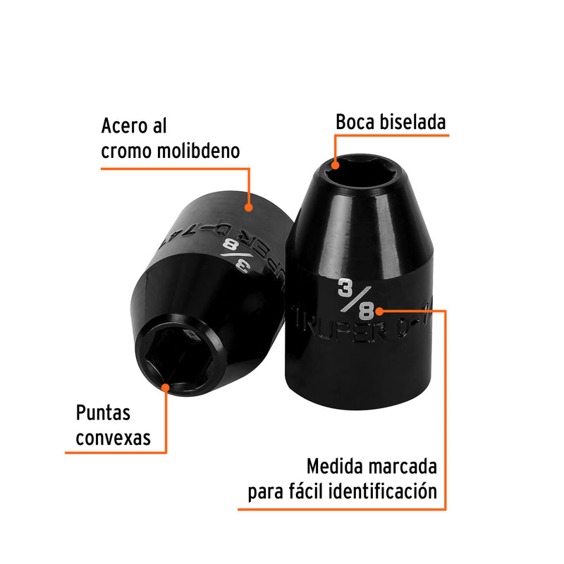 Dado de impacto, 6 puntas, cuadro 1/2" de 3/8"