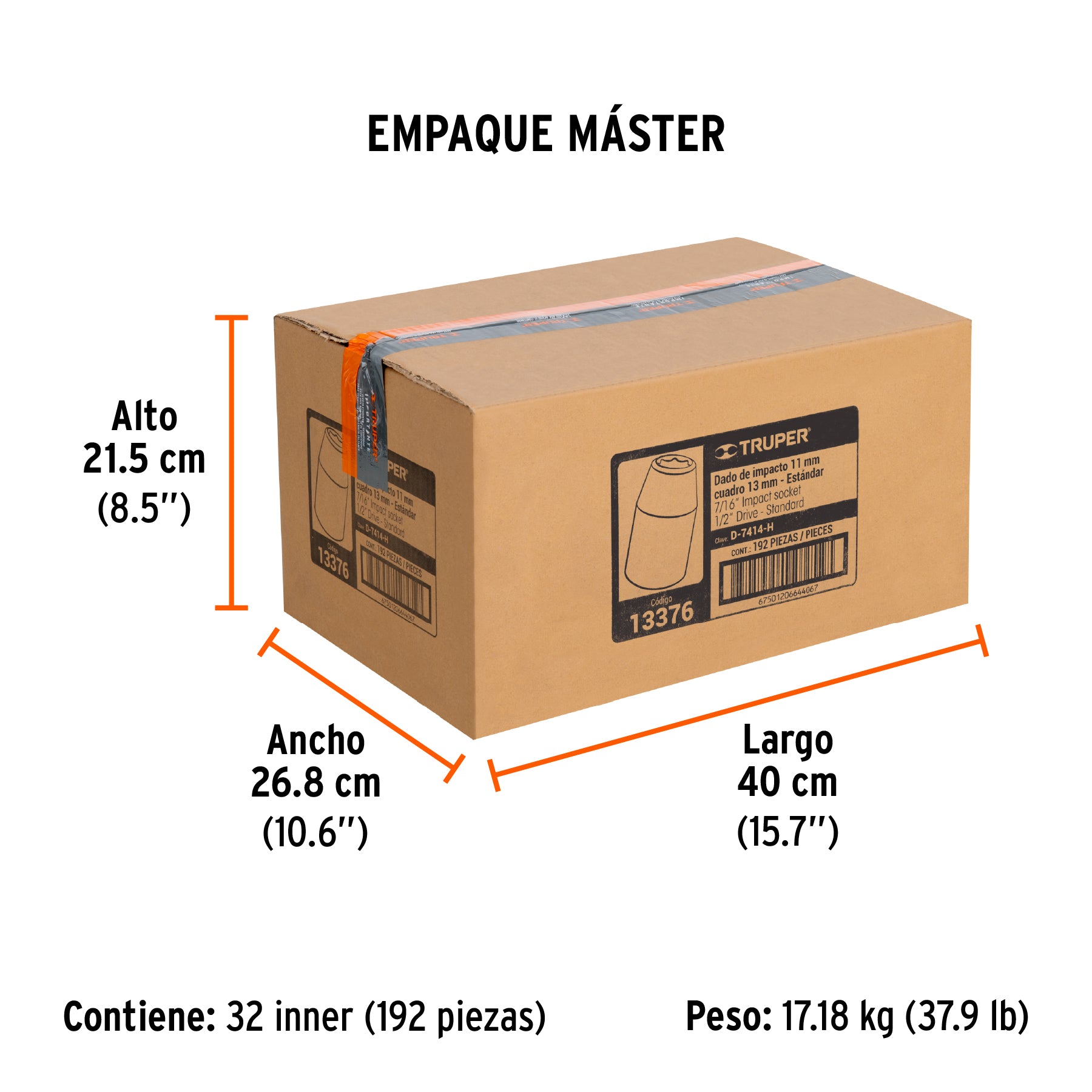 Dado de impacto, 6 puntas, cuadro 1/2" de 7/16"