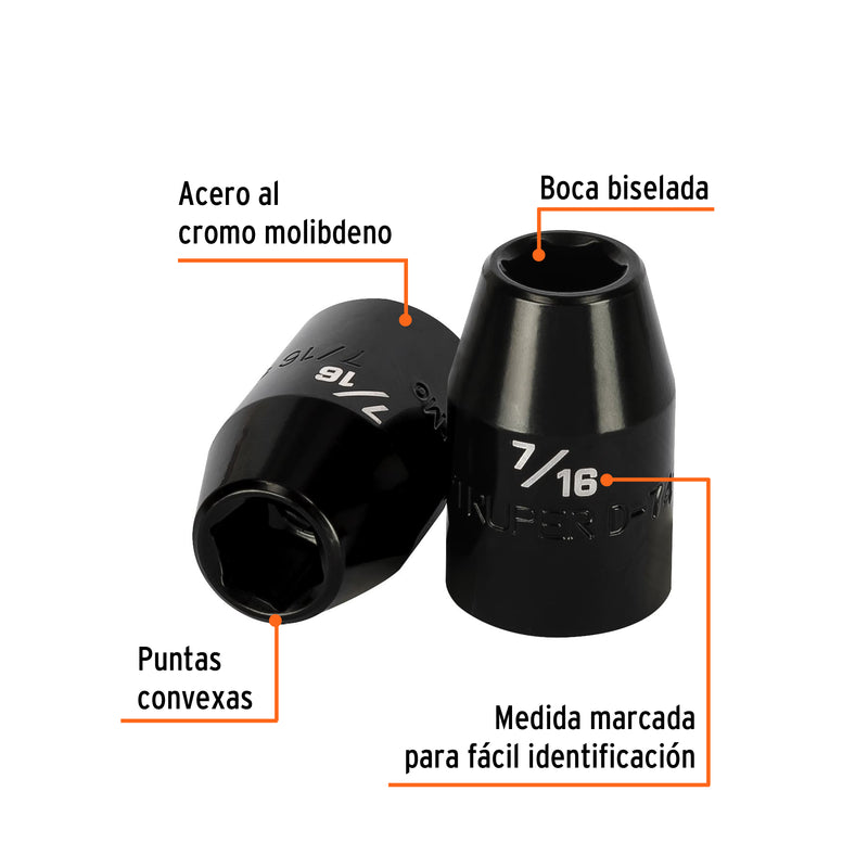 Dado de impacto, 6 puntas, cuadro 1/2" de 7/16"