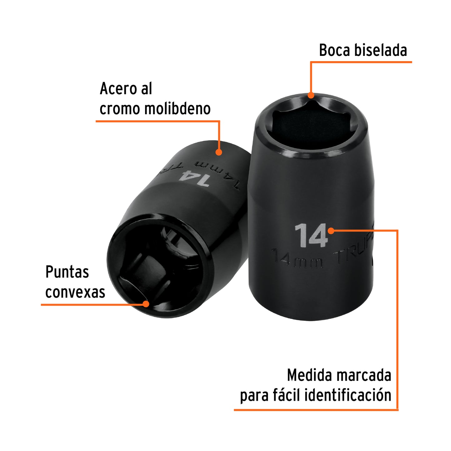 Dado de impacto, 6 puntas, cuadro 1/2" de 14mm