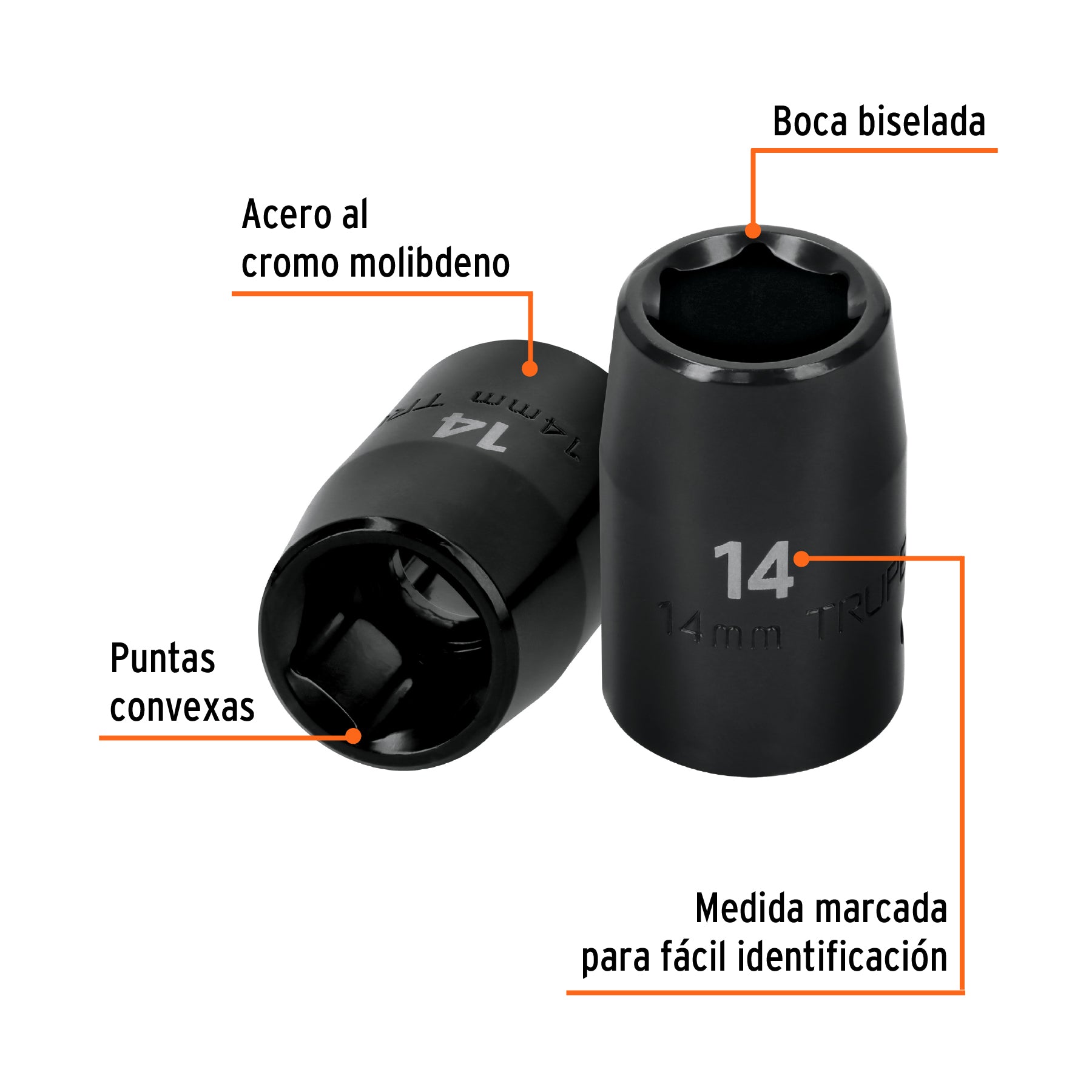 Dado de impacto, 6 puntas, cuadro 1/2" de 14mm