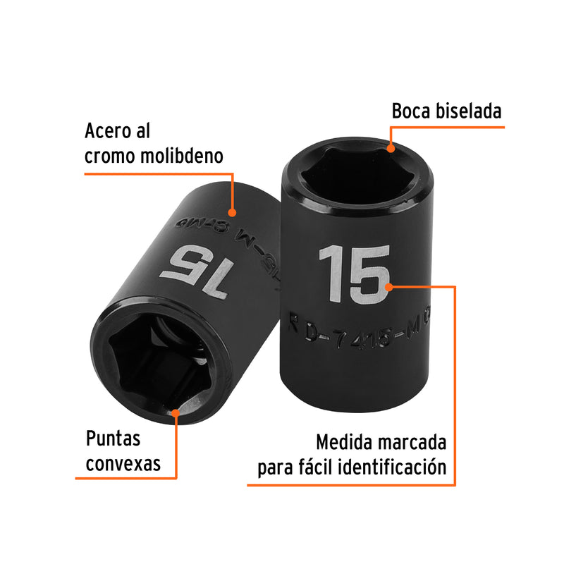 Dado de impacto, 6 puntas, cuadro 1/2" de 15mm