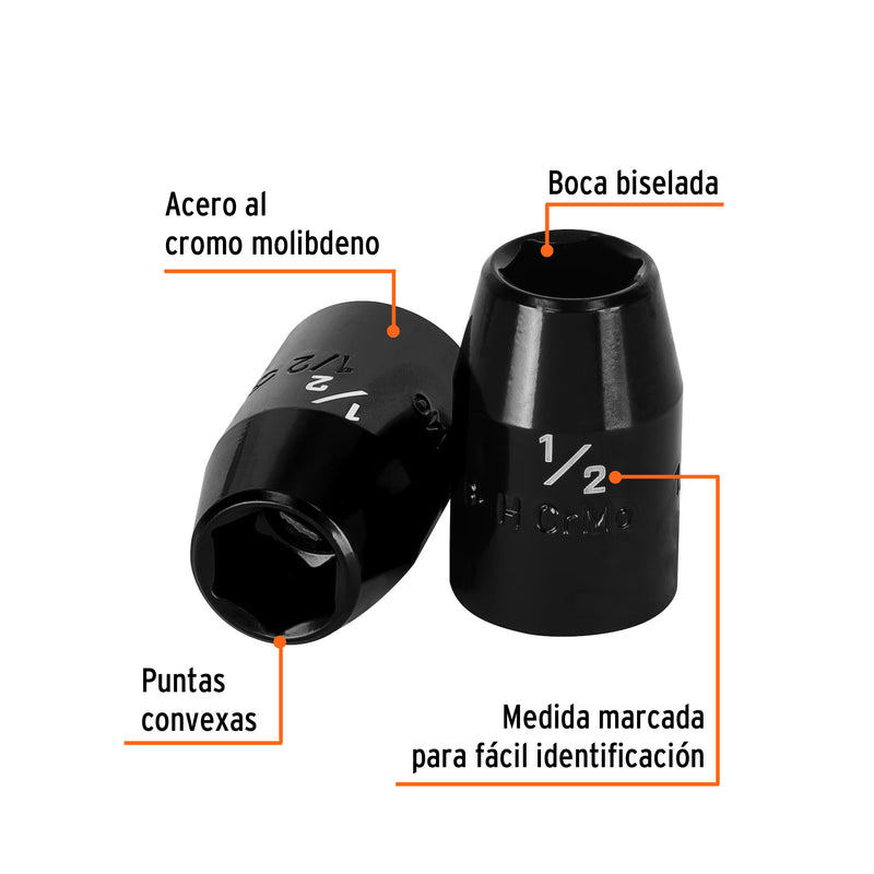 Dado de impacto, 6 puntas, cuadro 1/2" de 1/2"